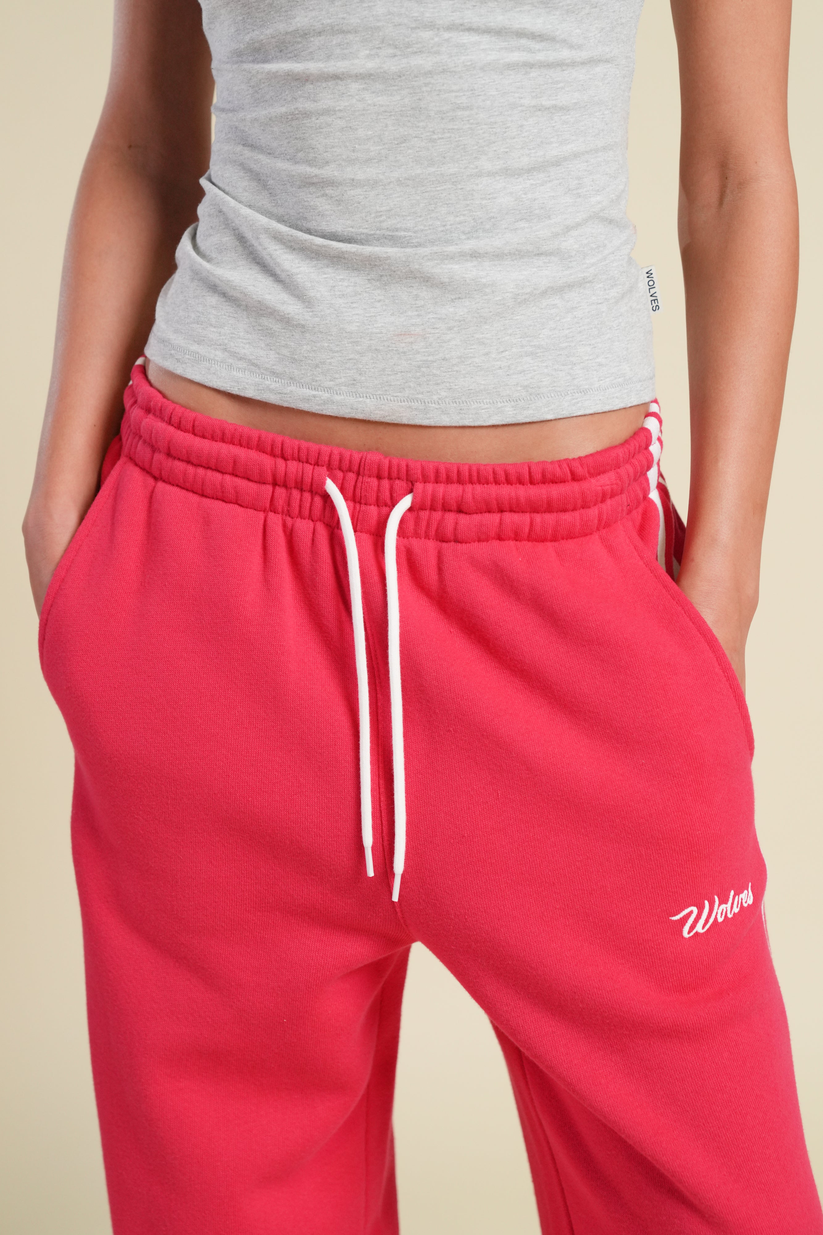 Cursive Wolves Premium Stripe Big Cozy Sweats in Cherry