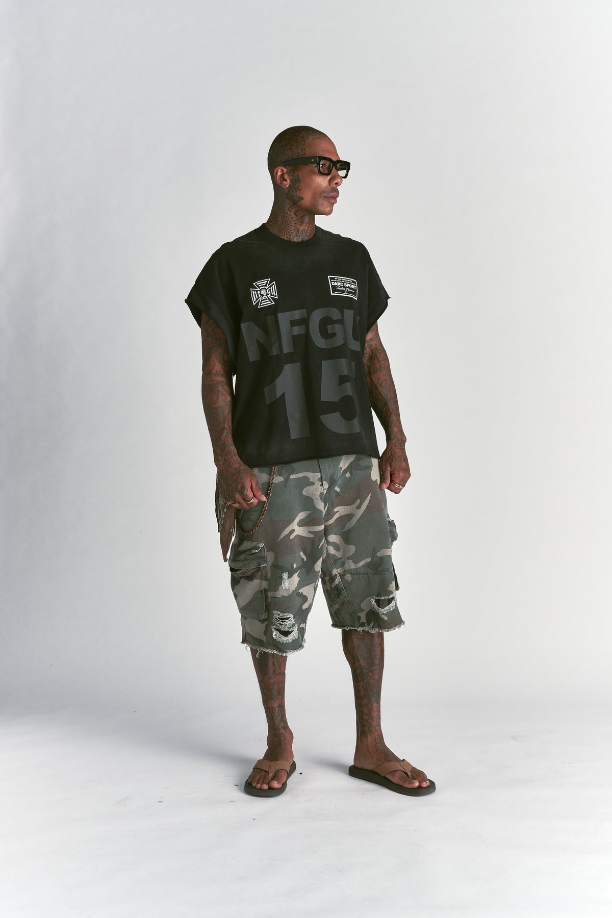 Since Day One "Grunge" Cut Off Tee in Black Drift Wash