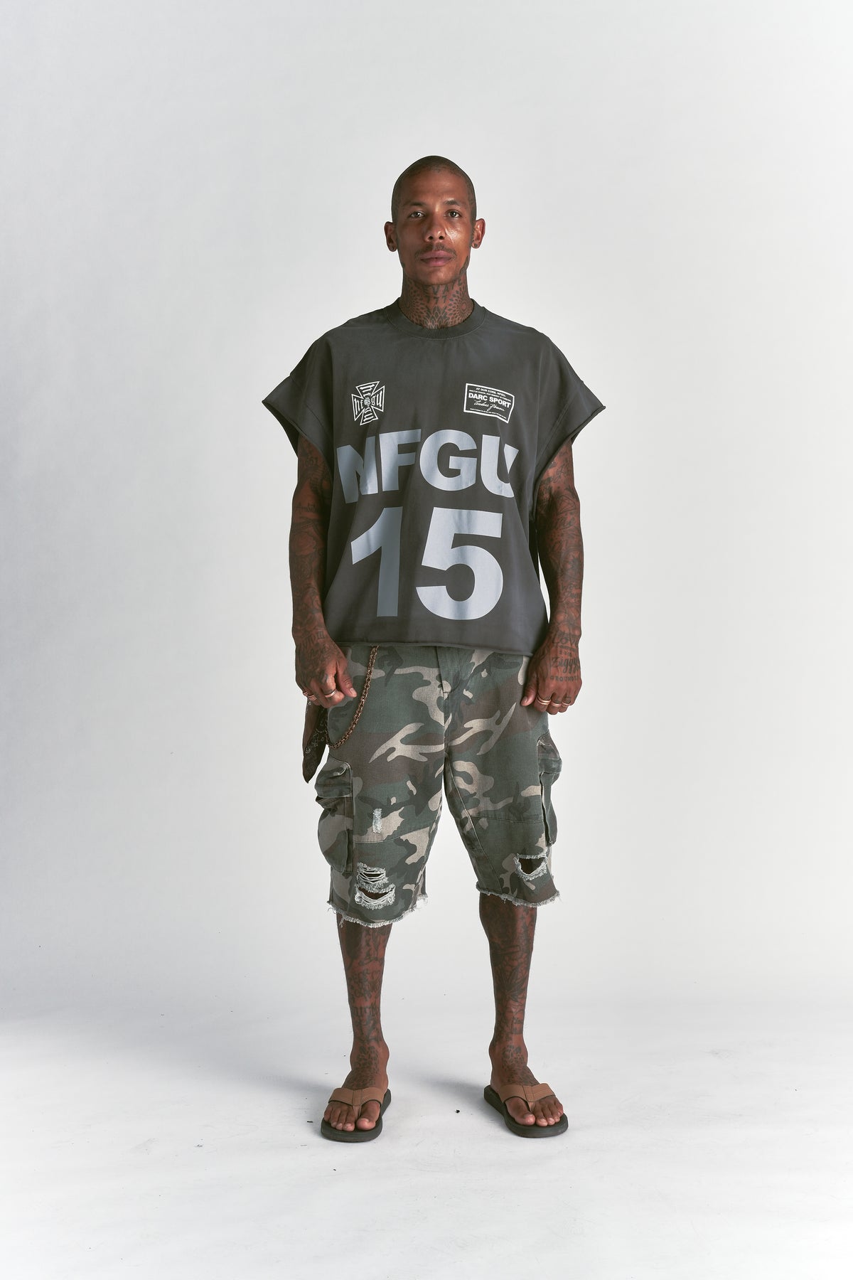 Since Day One "Grunge" Cut Off Tee in Wolf Gray Drift Wash