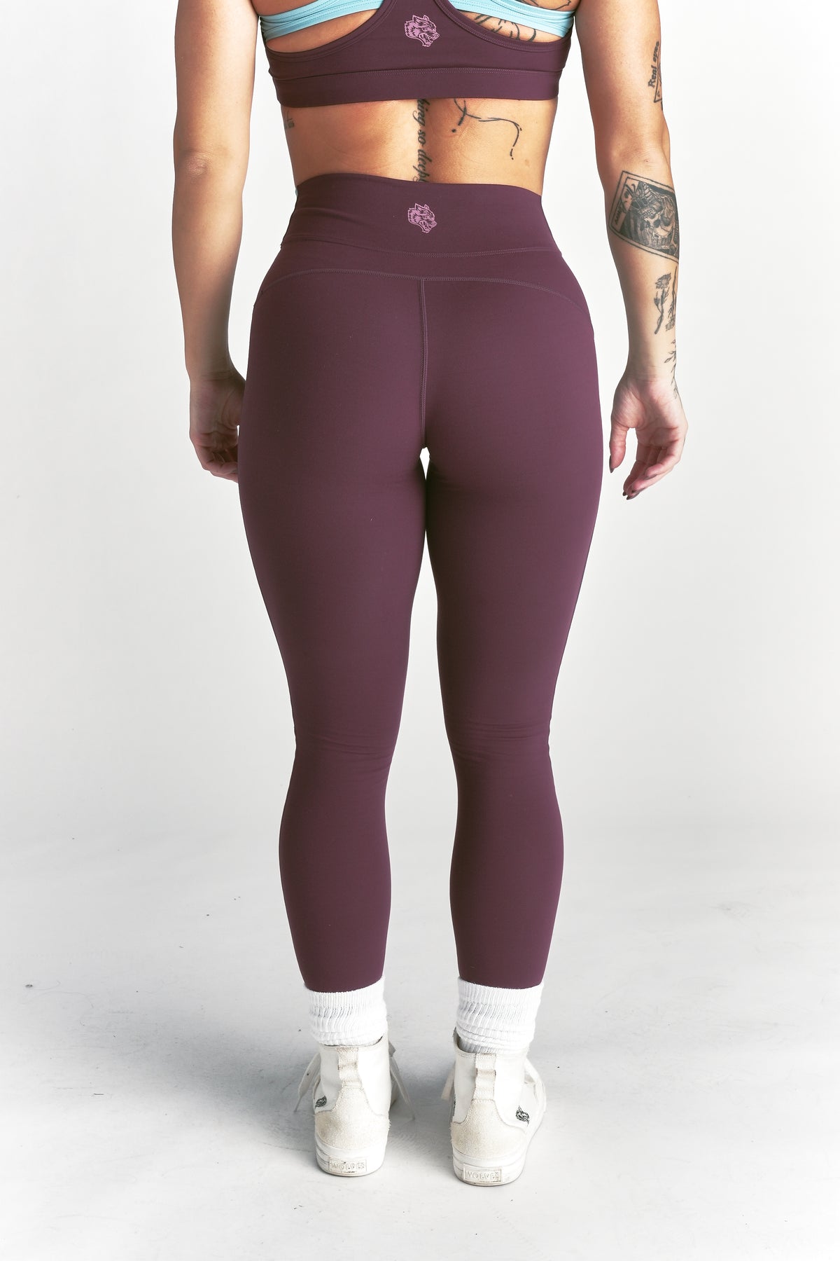 Wolf "Celine" Stripe Energy Leggings in Fig/Dusty Turquoise