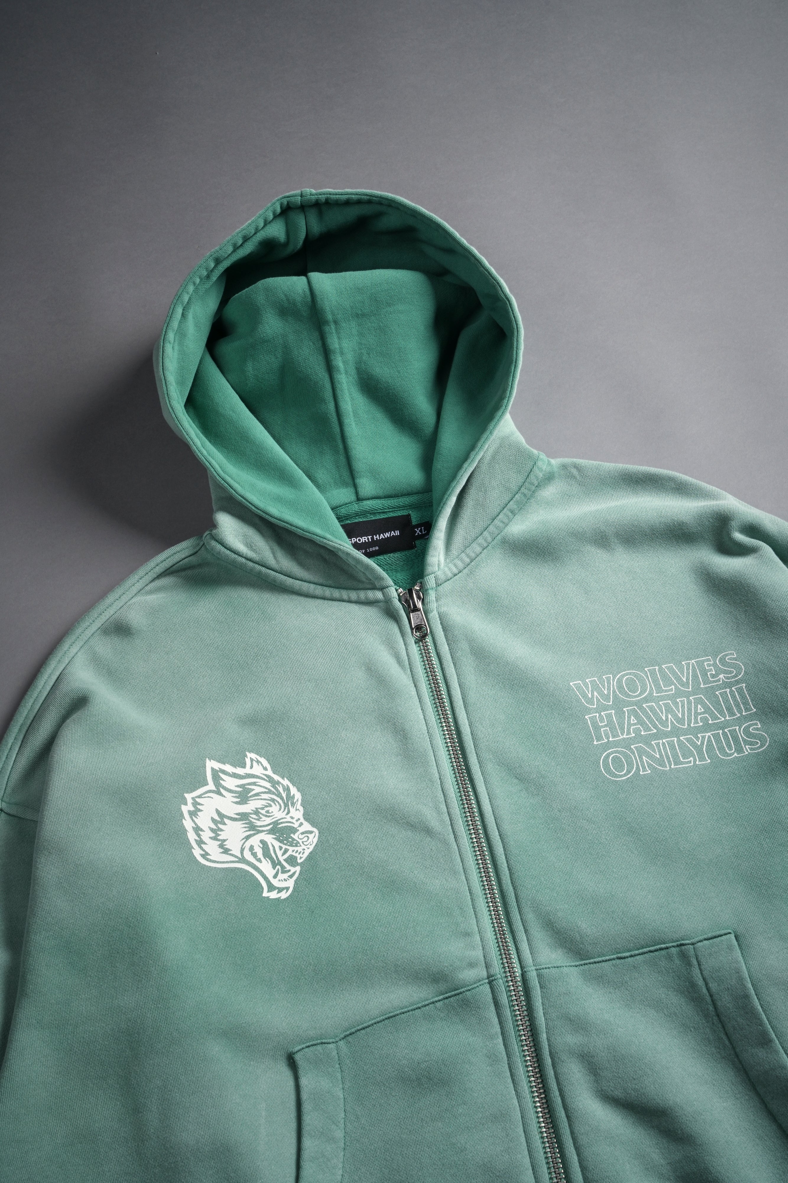 Only Us Hawaii Darco Double Zip Hoodie in Lush Green Sun Fade