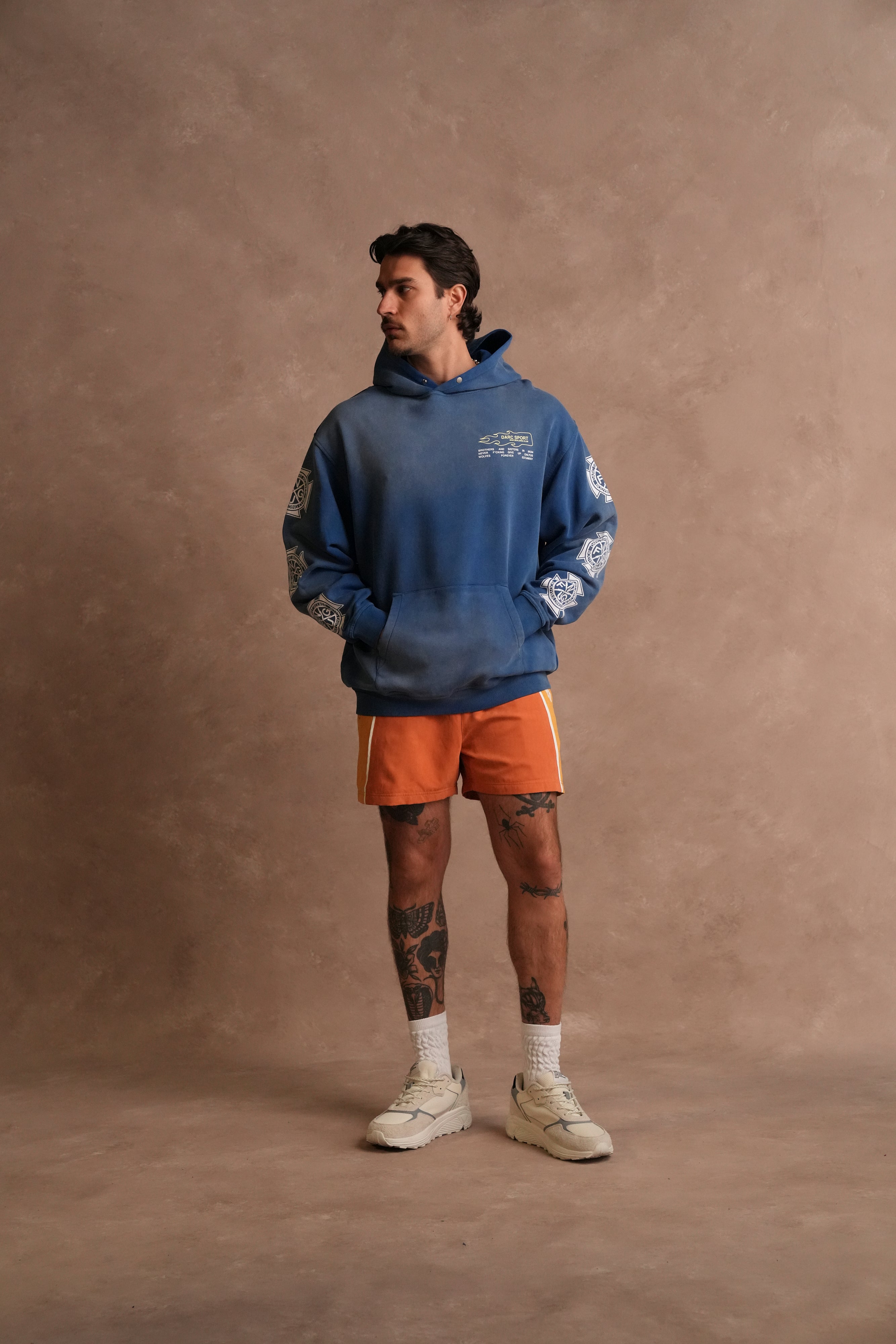 Dual Darby Track Shorts in Coral/Yellow Orange