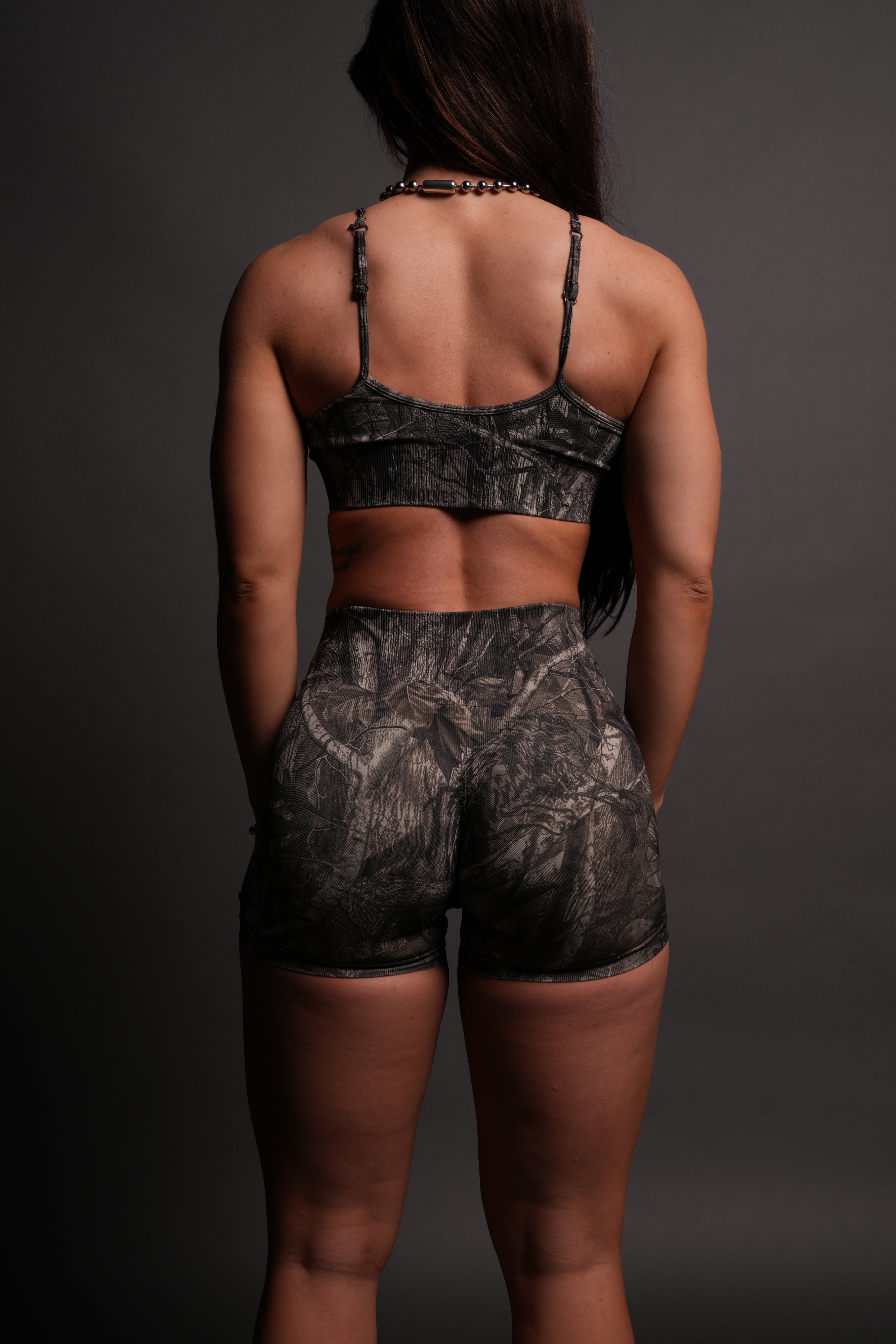 Dual Wolf Seamless Everson "Training" Shorts in Dusk Moss Driftwood Forest Camo