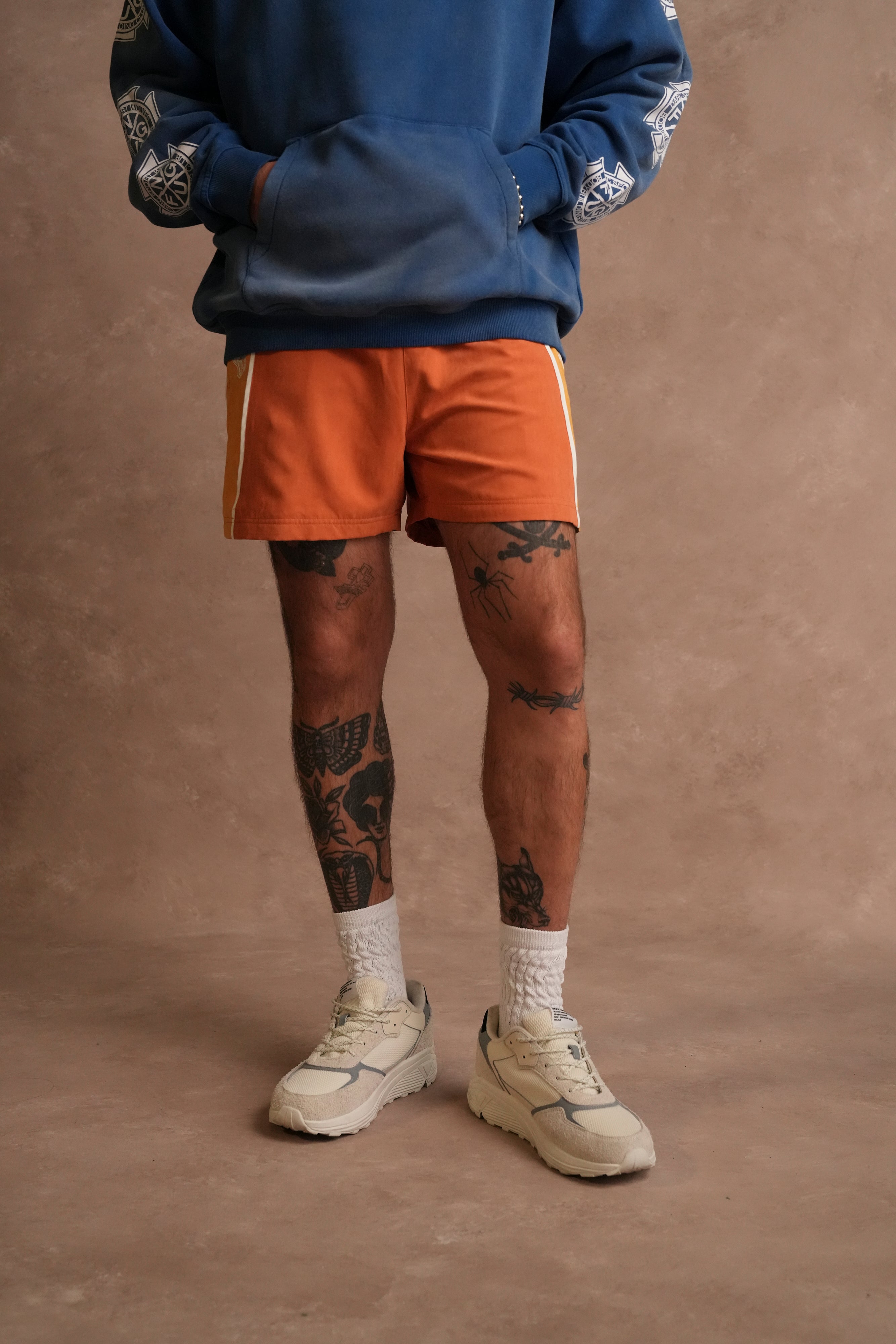 Dual Darby Track Shorts in Coral/Yellow Orange