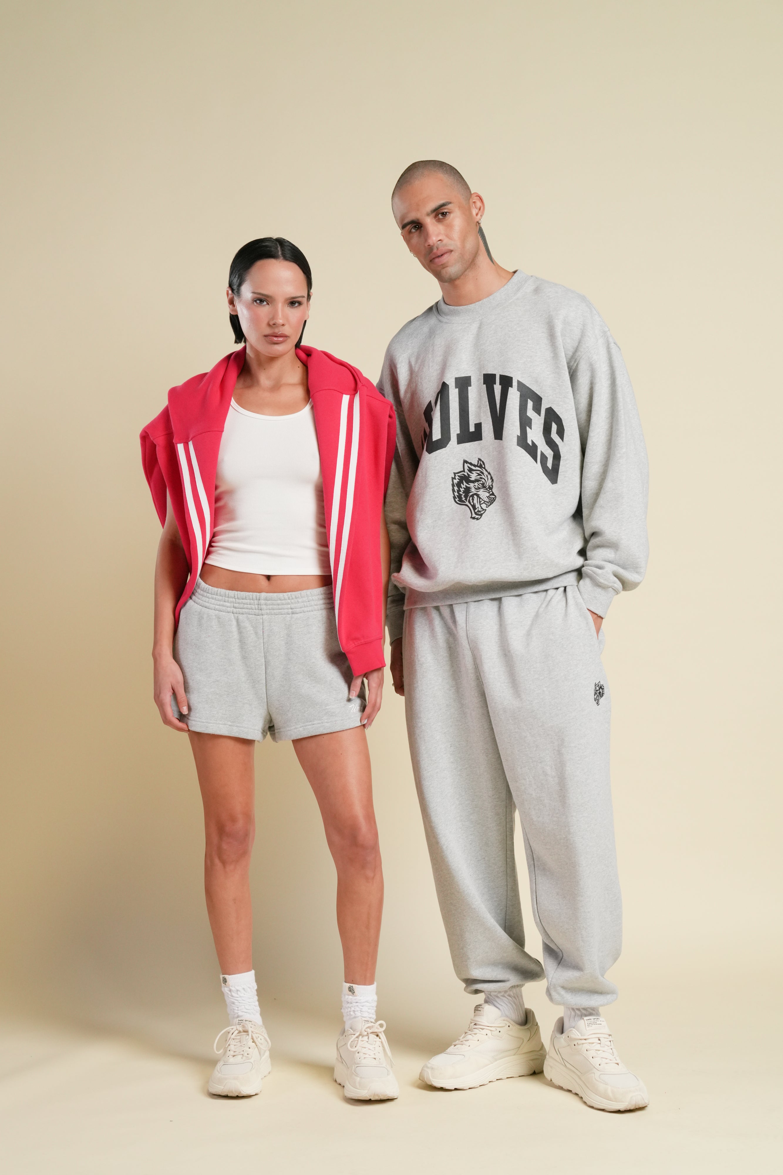 Cursive Wolves Premium Stripe London Crewneck in Cherry