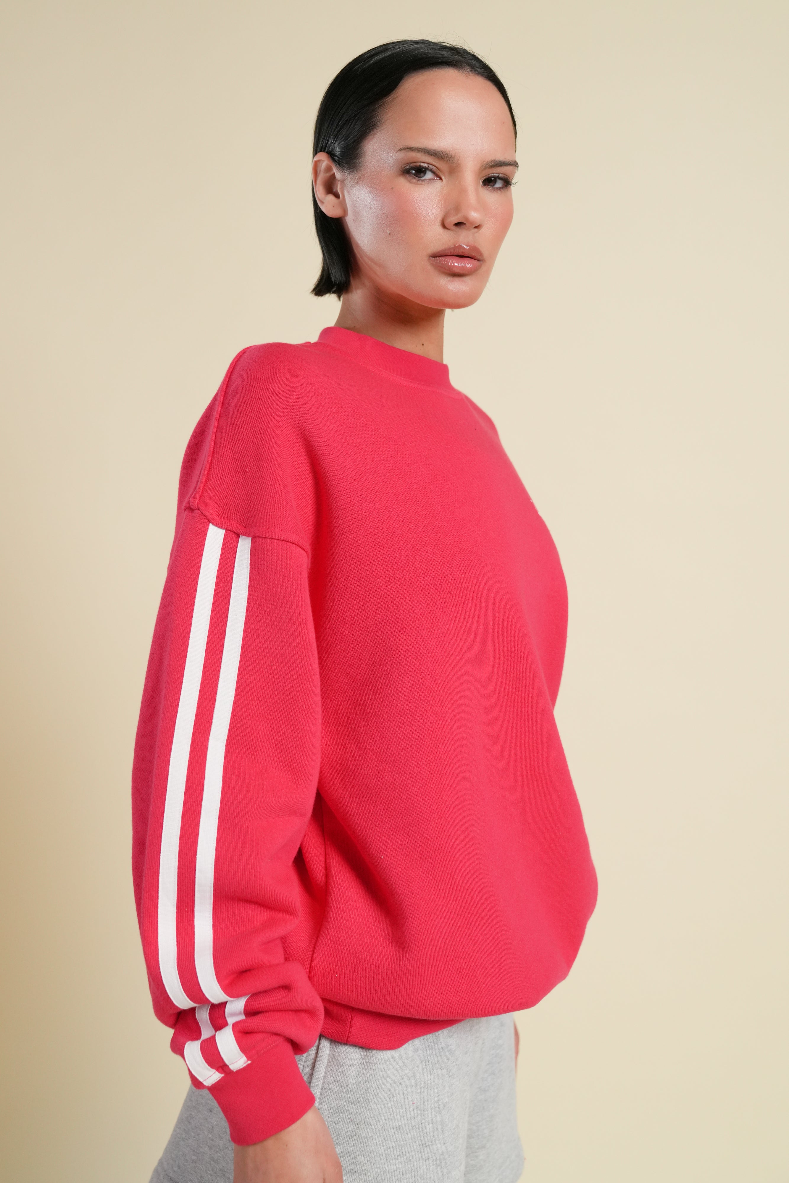 Cursive Wolves Premium Stripe London Crewneck in Cherry