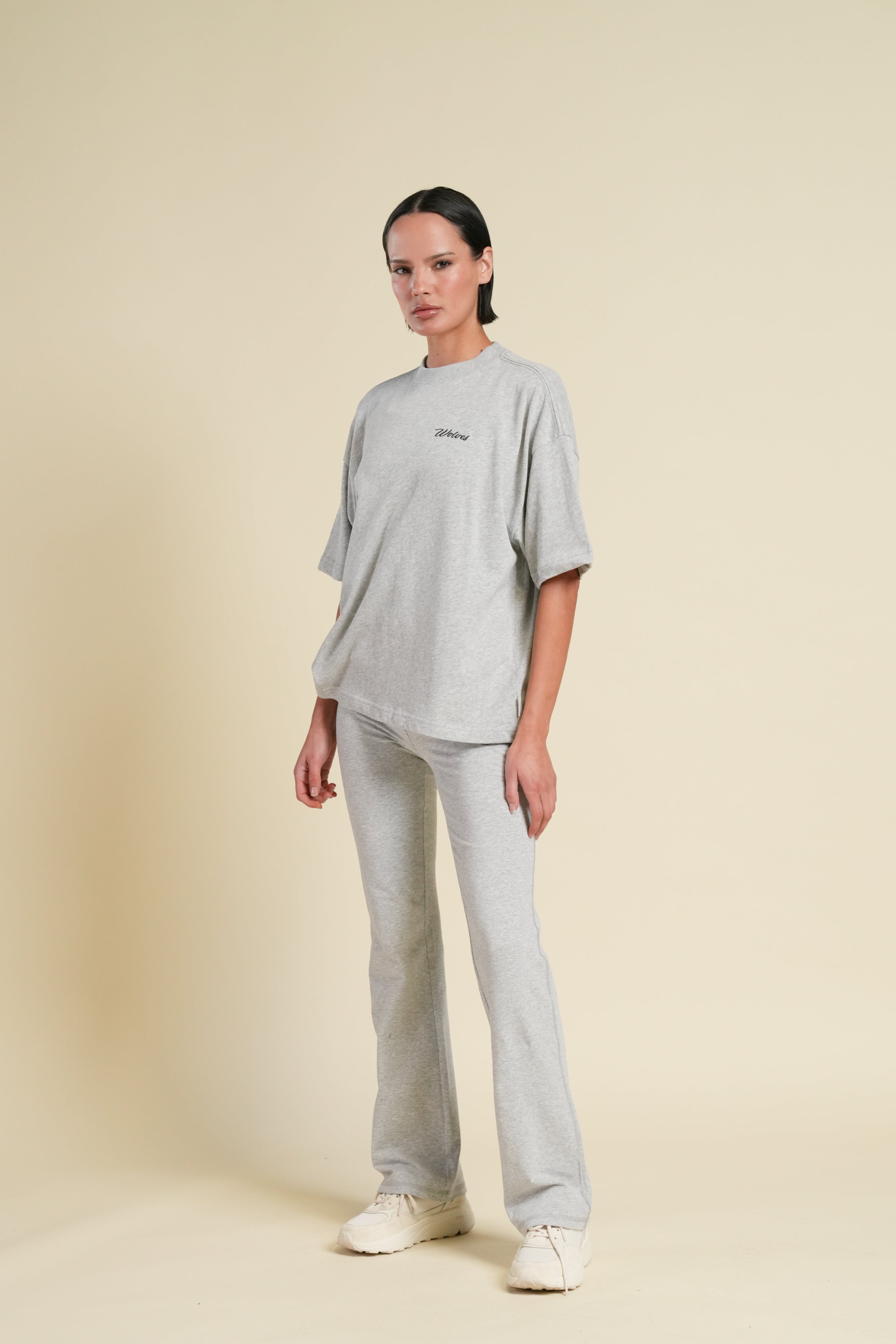 Cursive Wolves Premium Box Cut Tee in Heather Gray