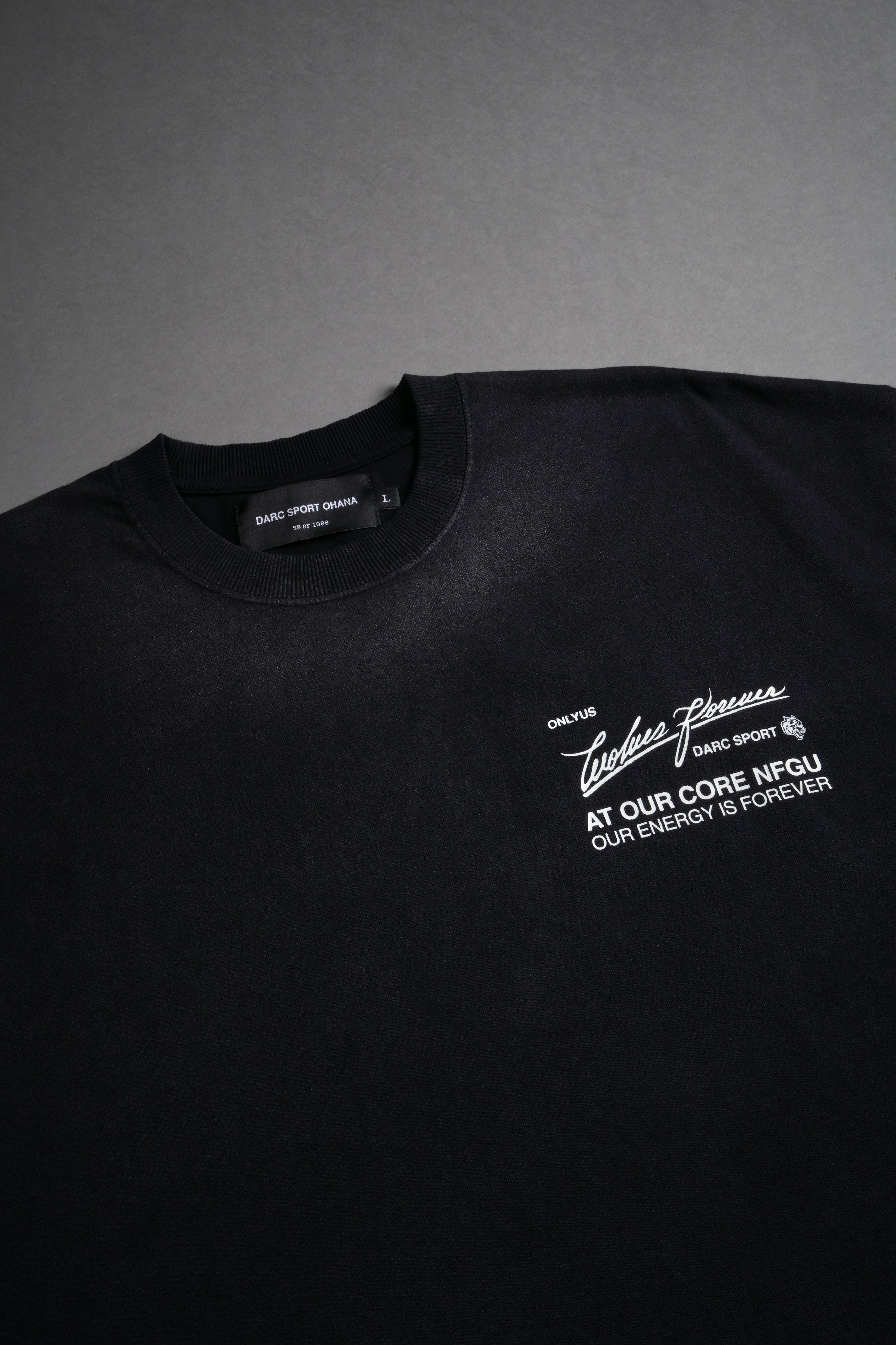 At Our Core "Grunge" Cut Off Tee in Black Drift Wash