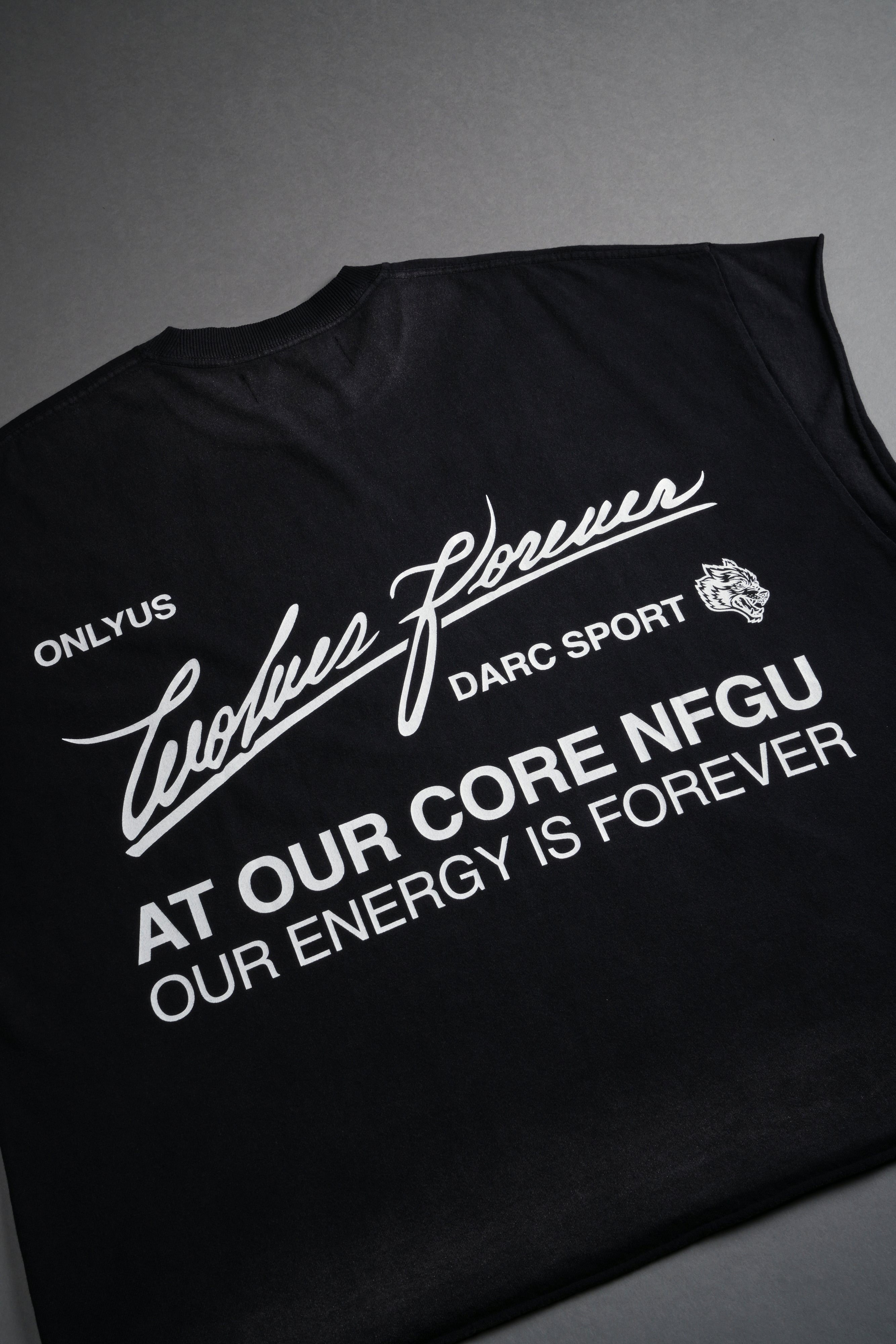 At Our Core "Grunge" Cut Off Tee in Black Drift Wash