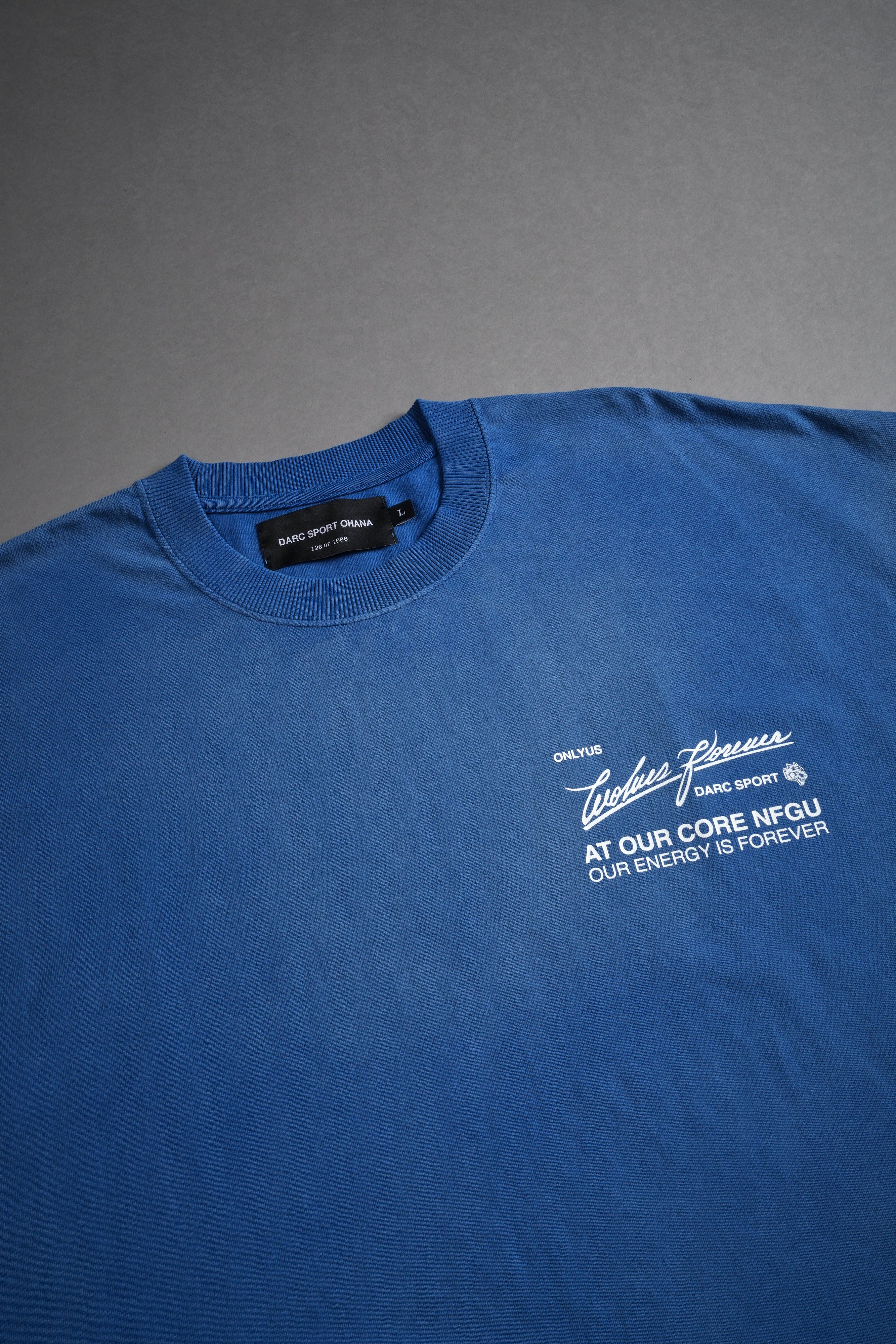 At Our Core "Grunge" Cut Off Tee in Darc Cobalt Drift Wash