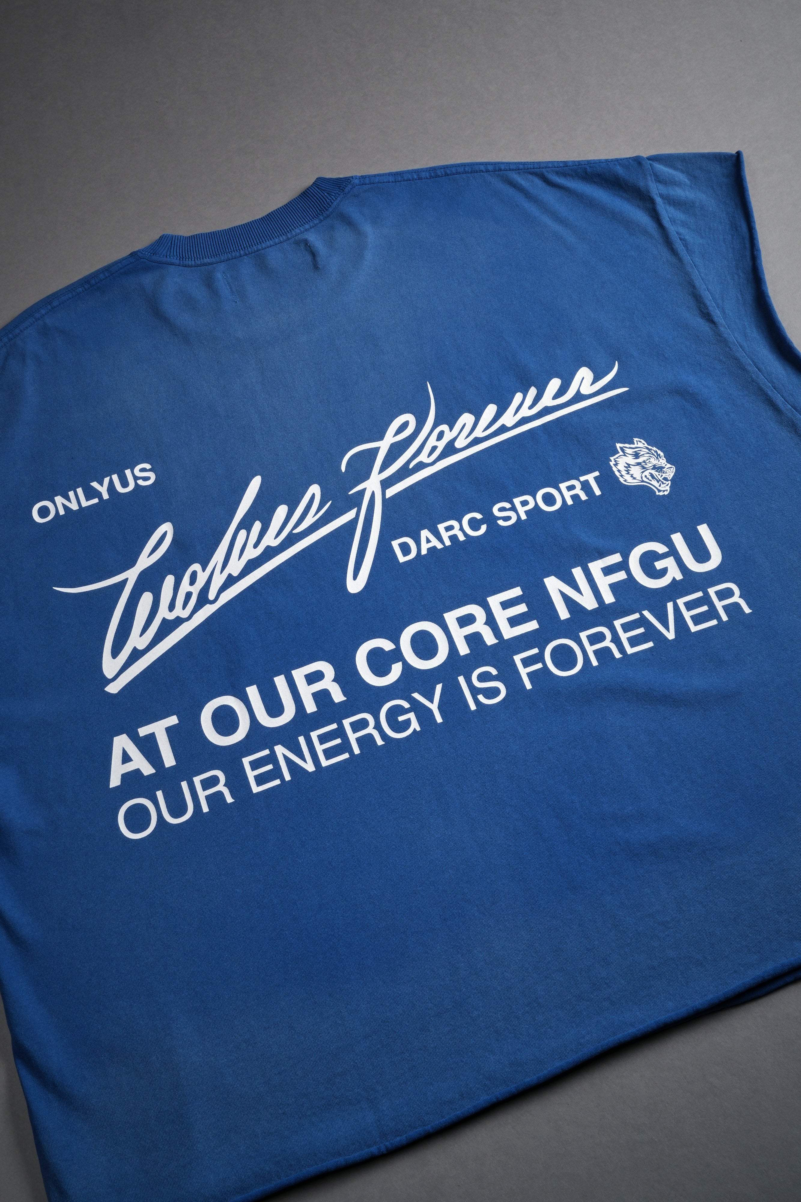 At Our Core "Grunge" Cut Off Tee in Darc Cobalt Drift Wash