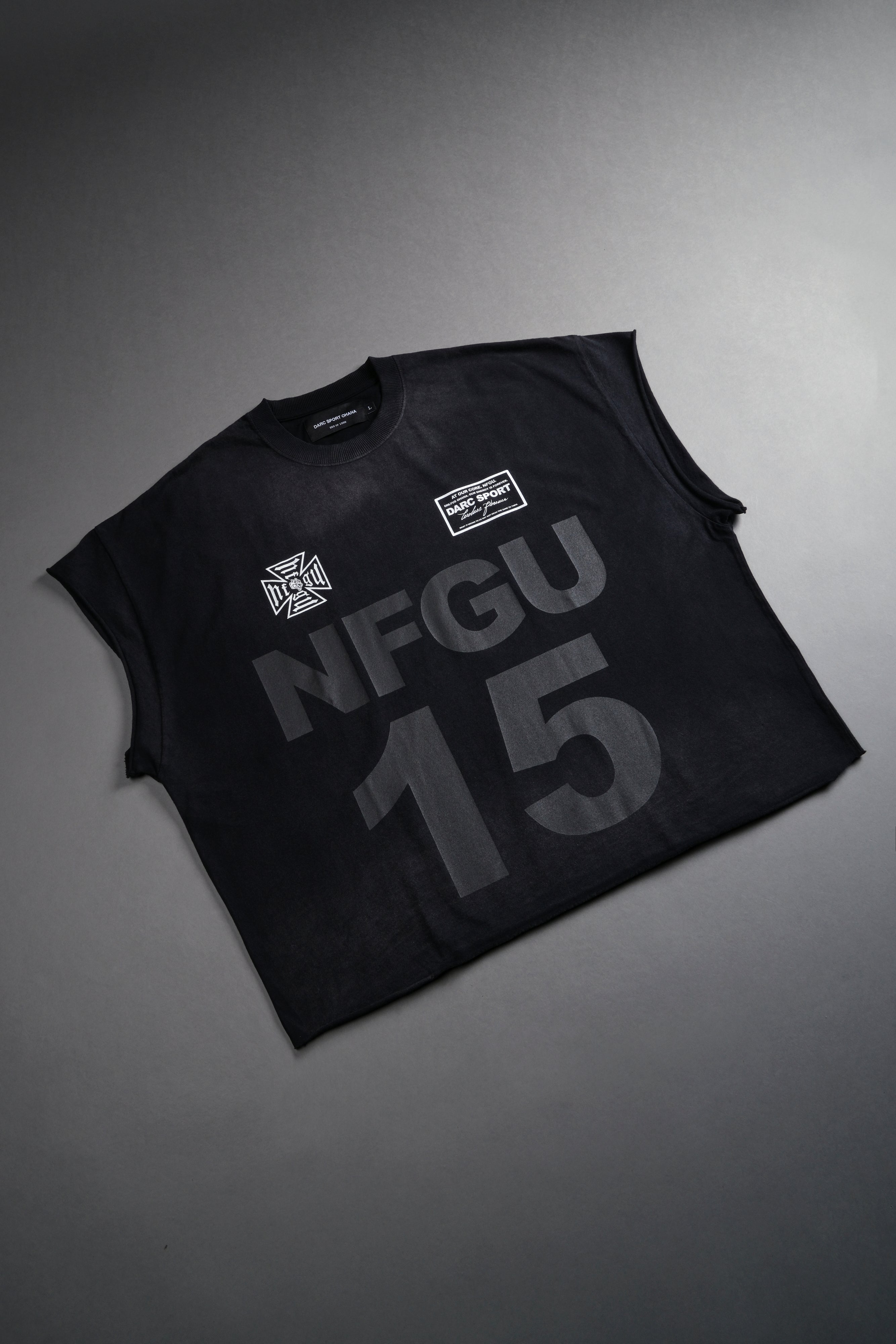 Since Day One "Grunge" Cut Off Tee in Black Drift Wash