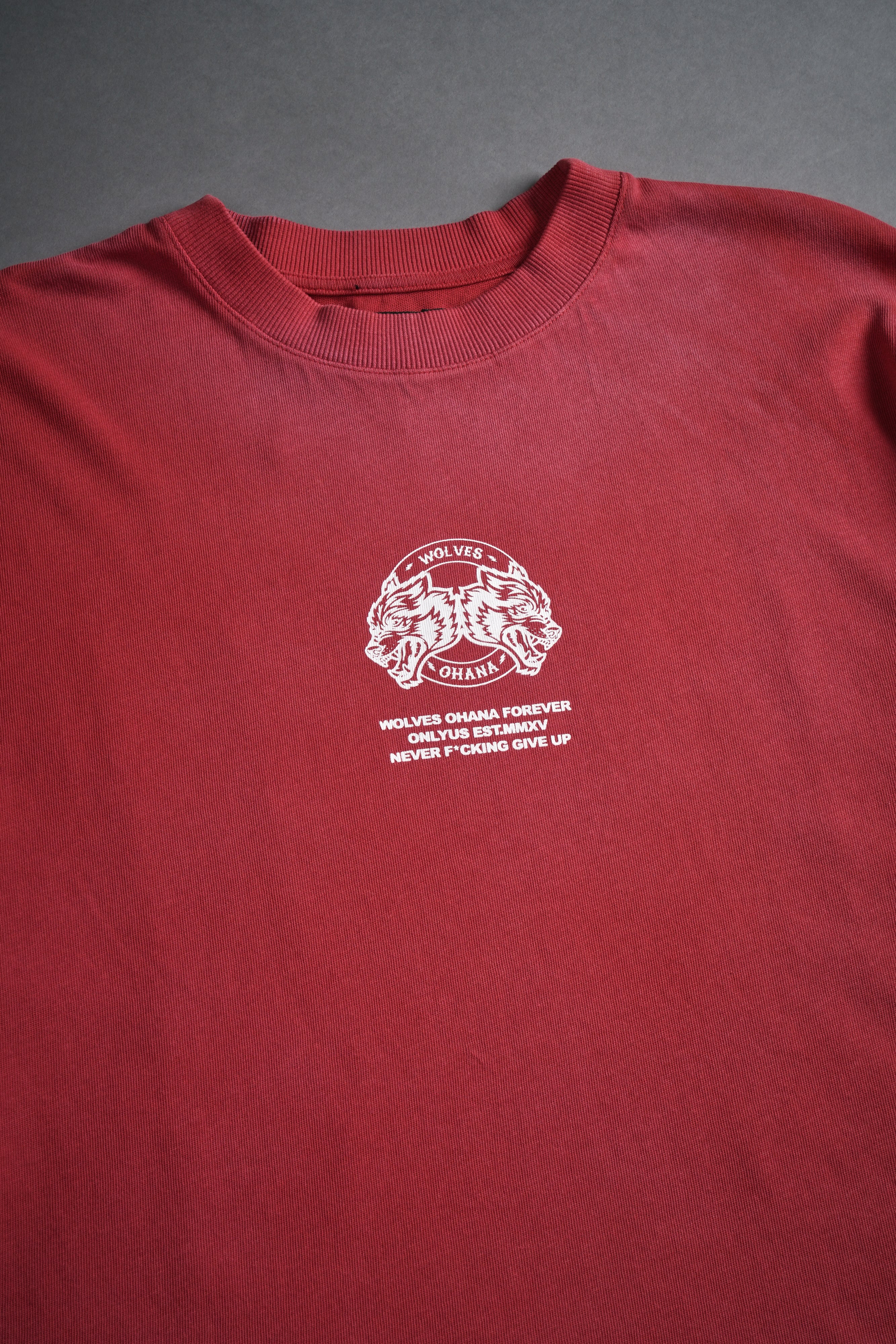 Wolves Ohana Forever "Premium" Oversized Tee in Roman Red Drift Wash