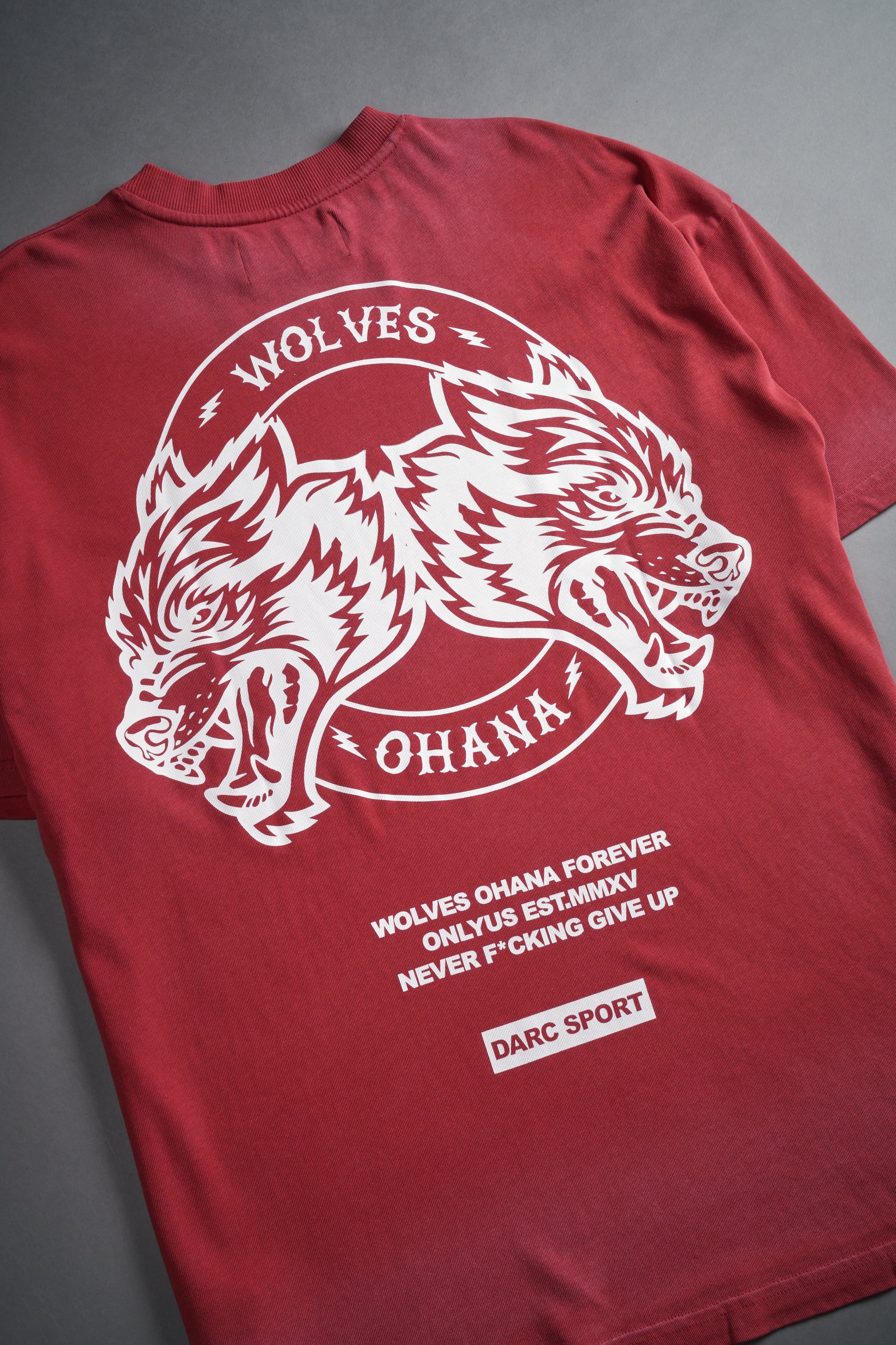 Wolves Ohana Forever "Premium" Oversized Tee in Roman Red Drift Wash