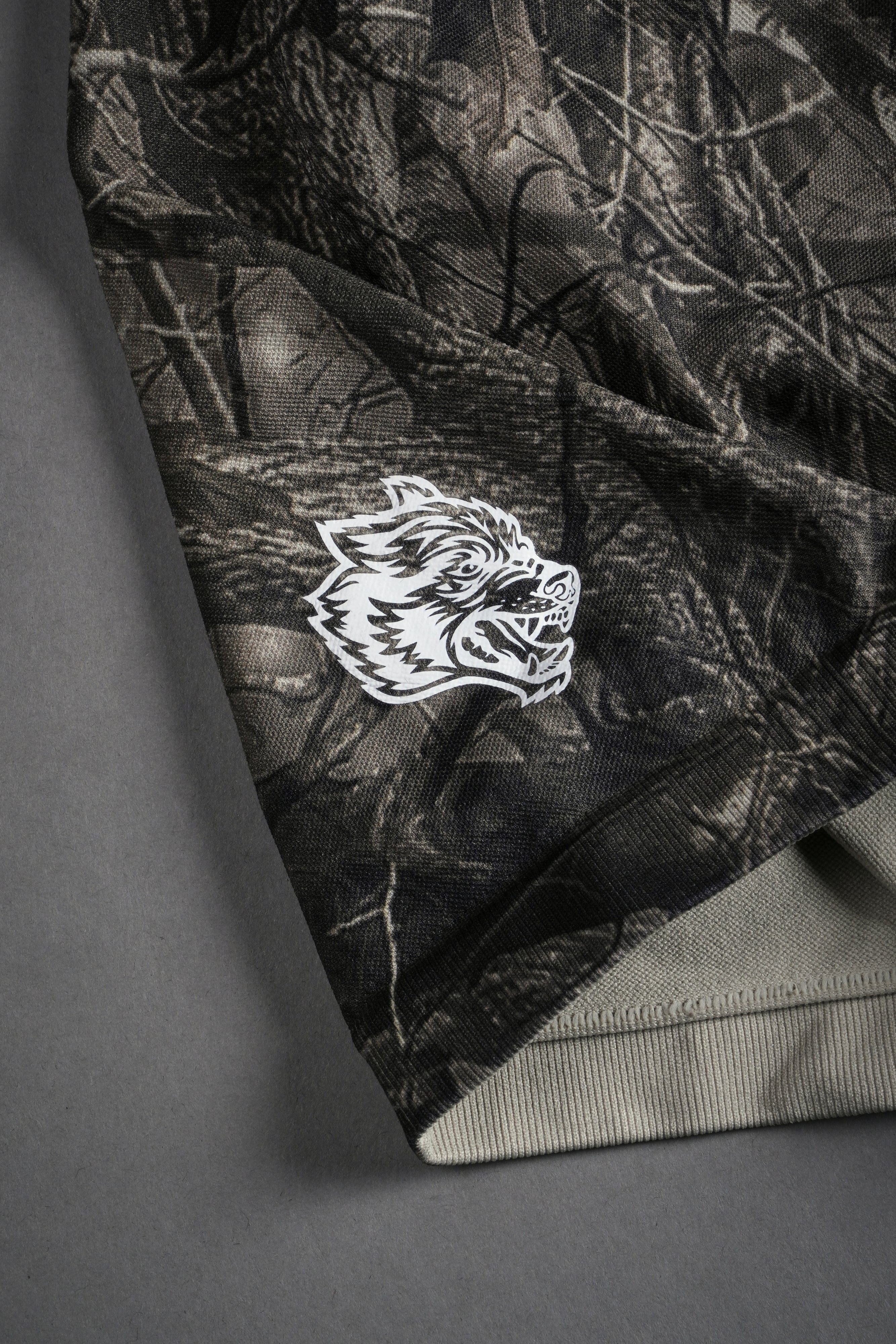 Dual Wolf Seamless Everson "Training" Shorts in Dusk Moss Driftwood Forest Camo