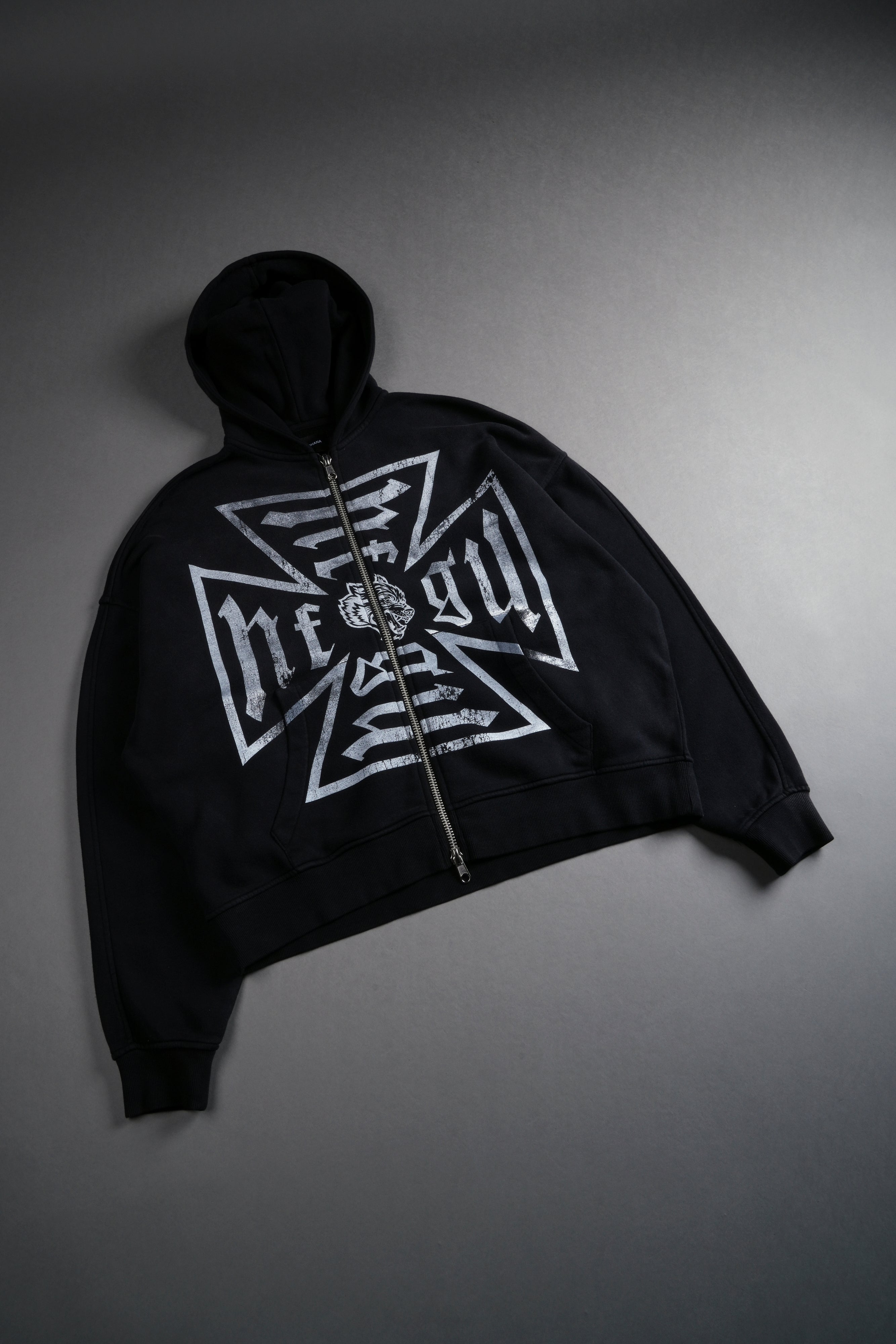 Loyal To The Core Darco Double Zip Hoodie in Black Drift Wash