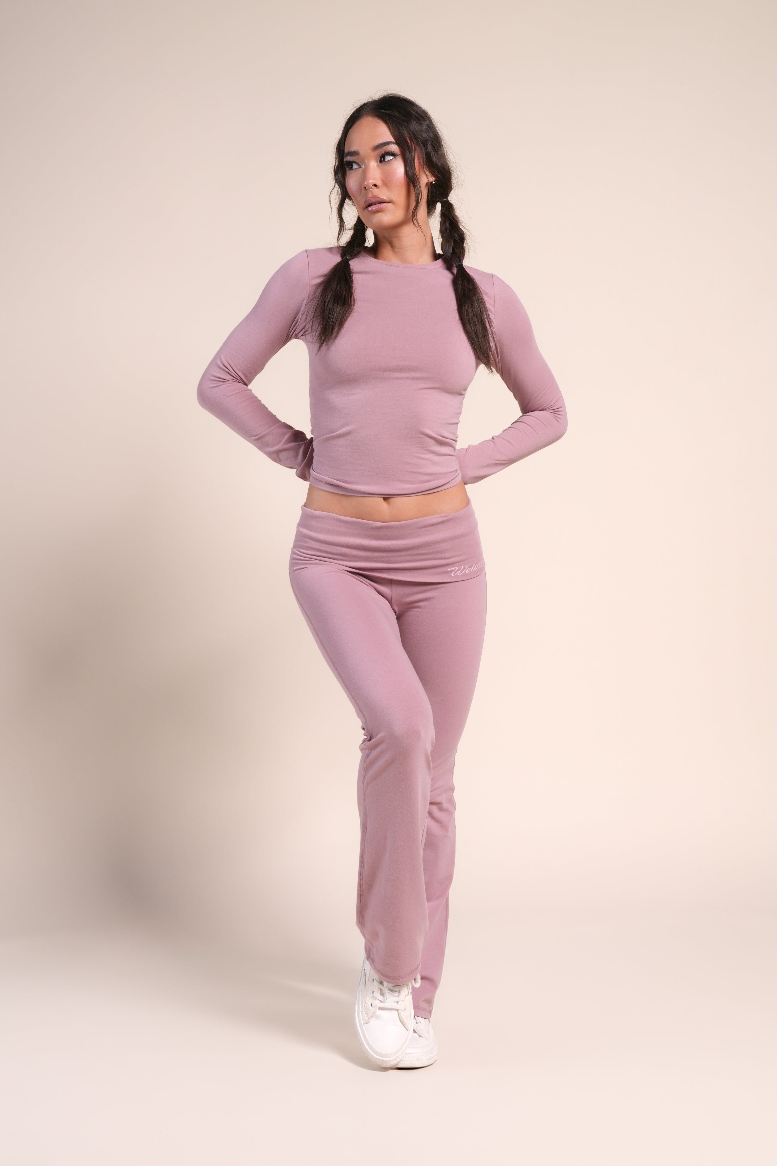 Cursive Wolves "Romy" Foldover Pants in Mink