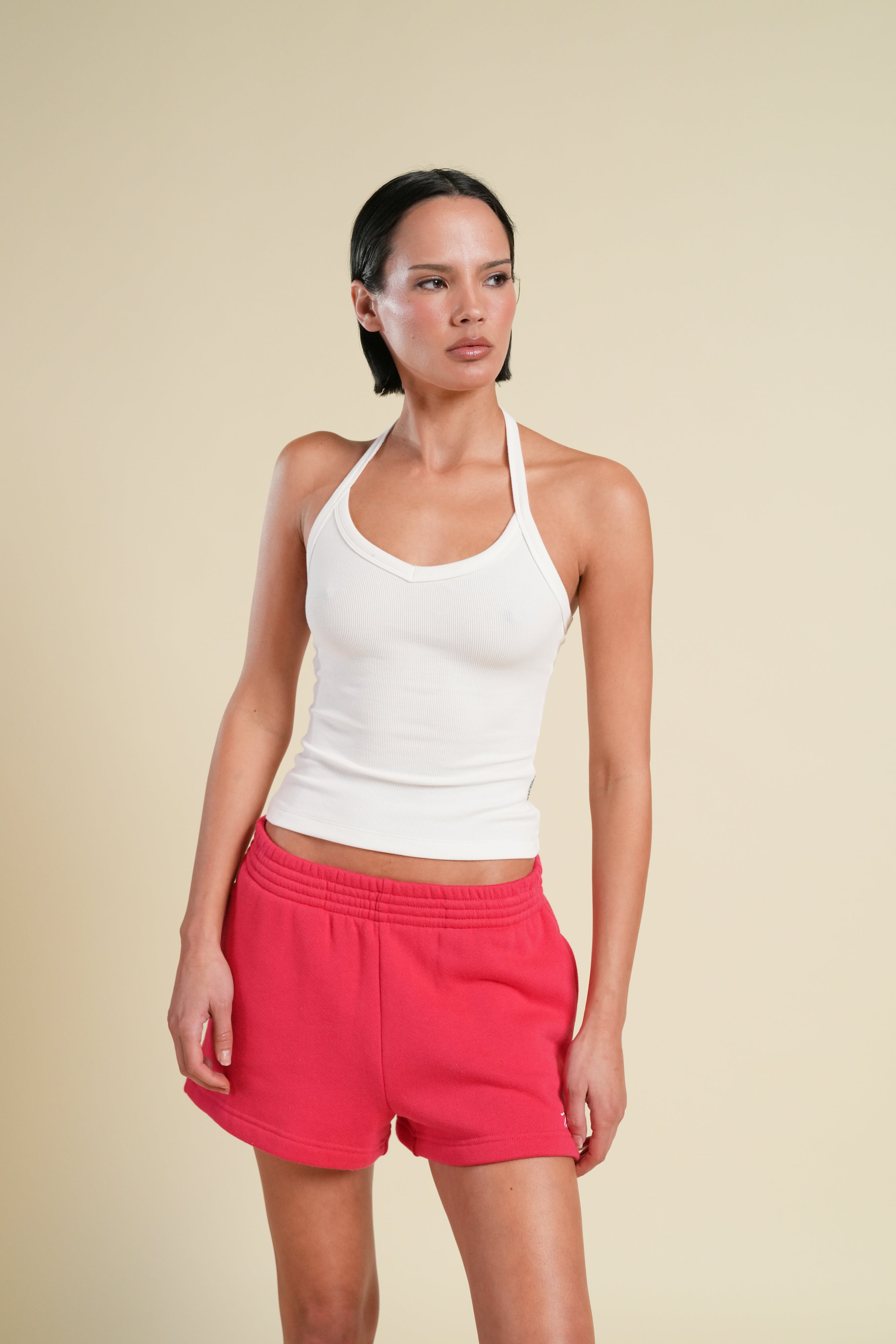 Cora Halter Rib Tank in White