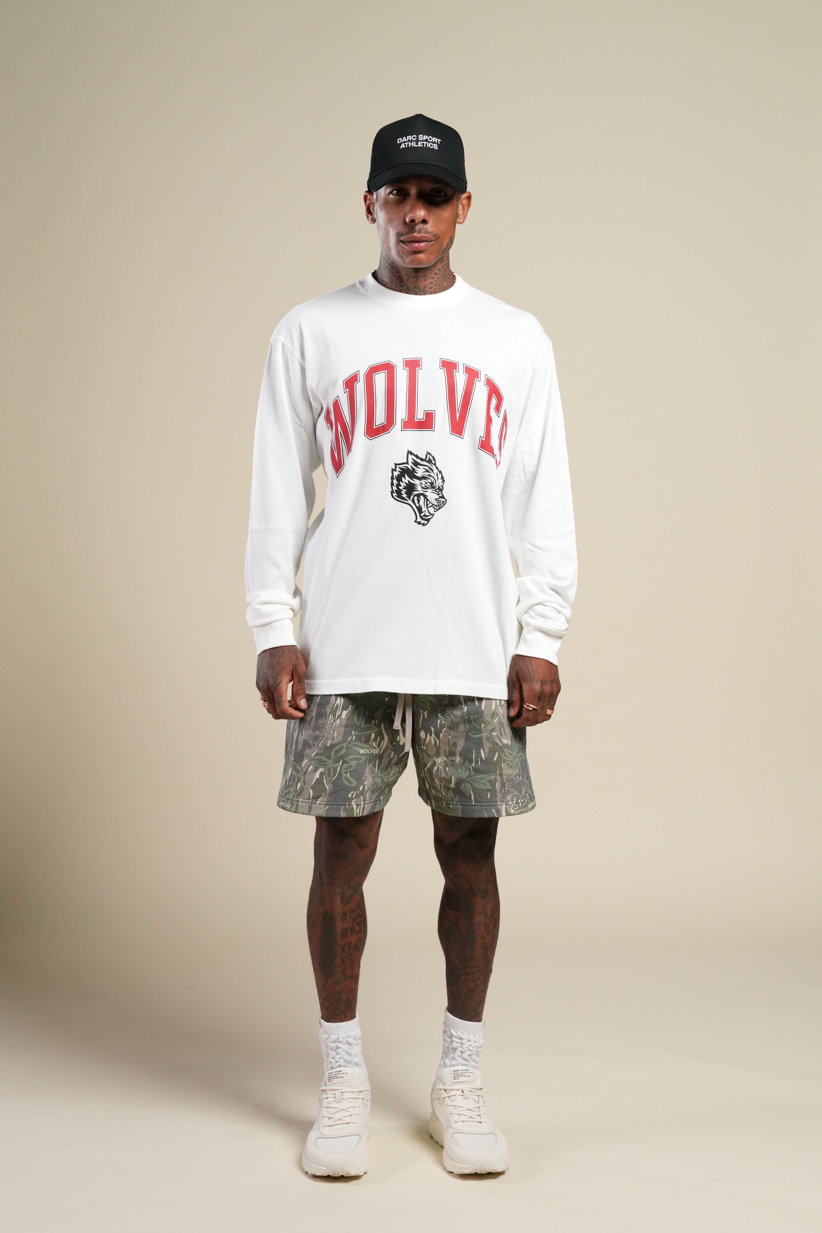 Dual Oversized Post Lounge Sweat Shorts in Norse Camo