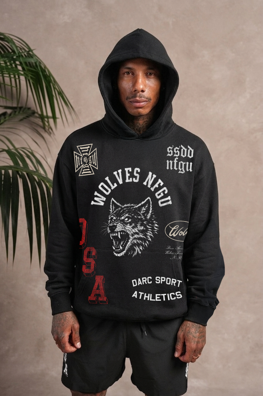 Wolves Athletics Pierce Hoodie in Black Drift Wash