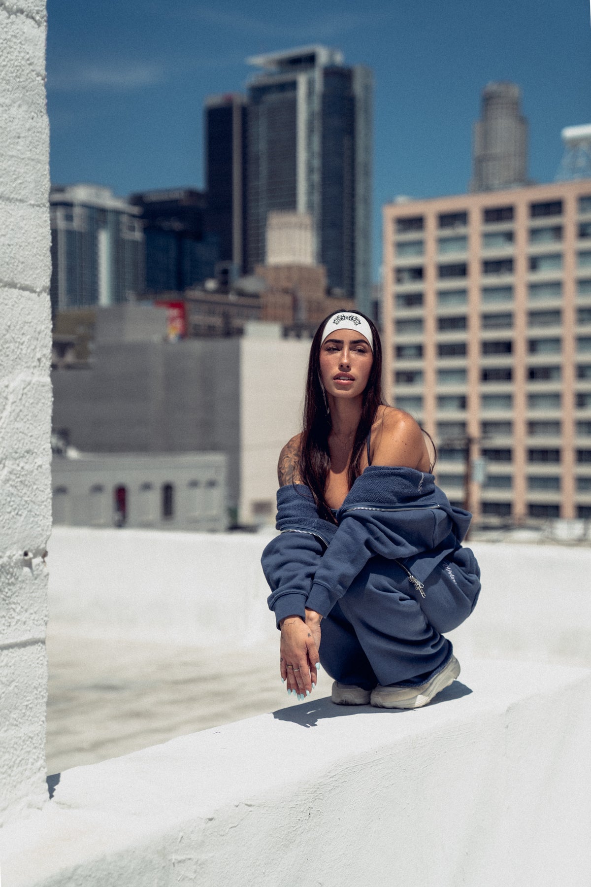 Cursive Wolves Premium Big Cozy Sweats in Washed Denim