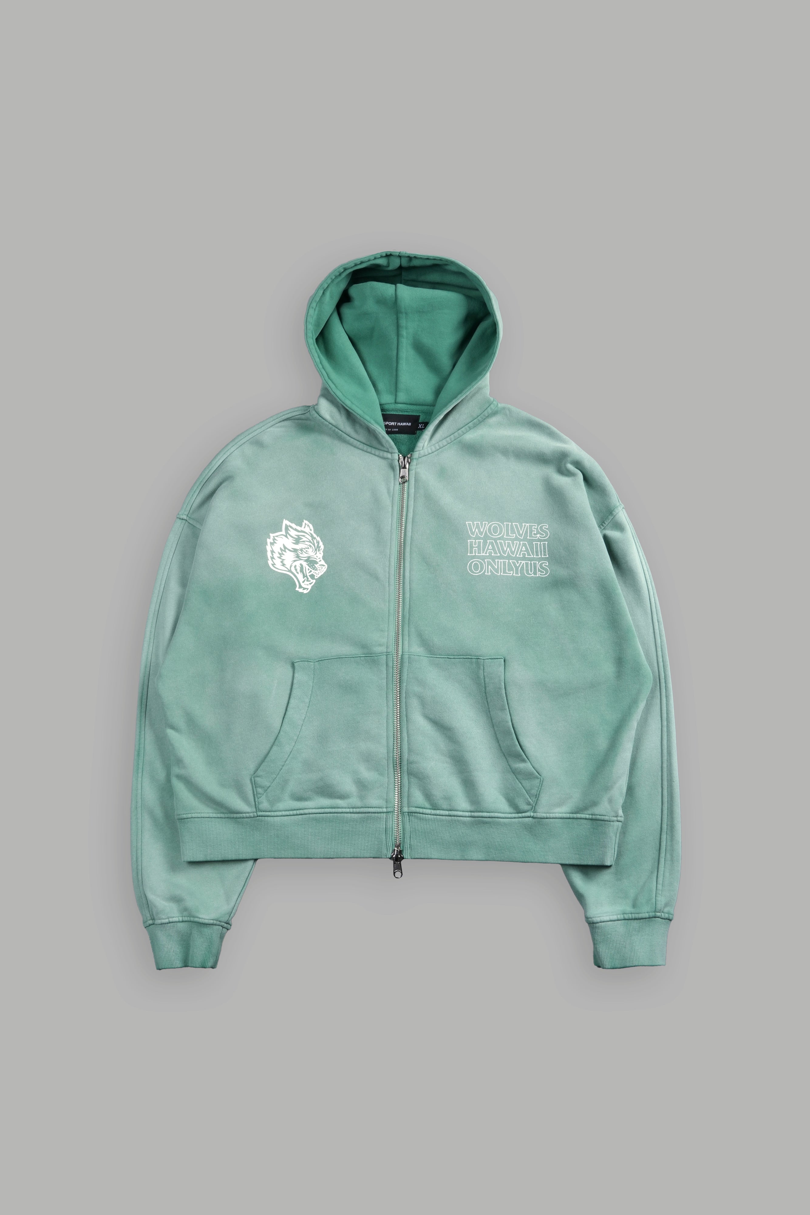 Only Us Hawaii Darco Double Zip Hoodie in Lush Green Sun Fade