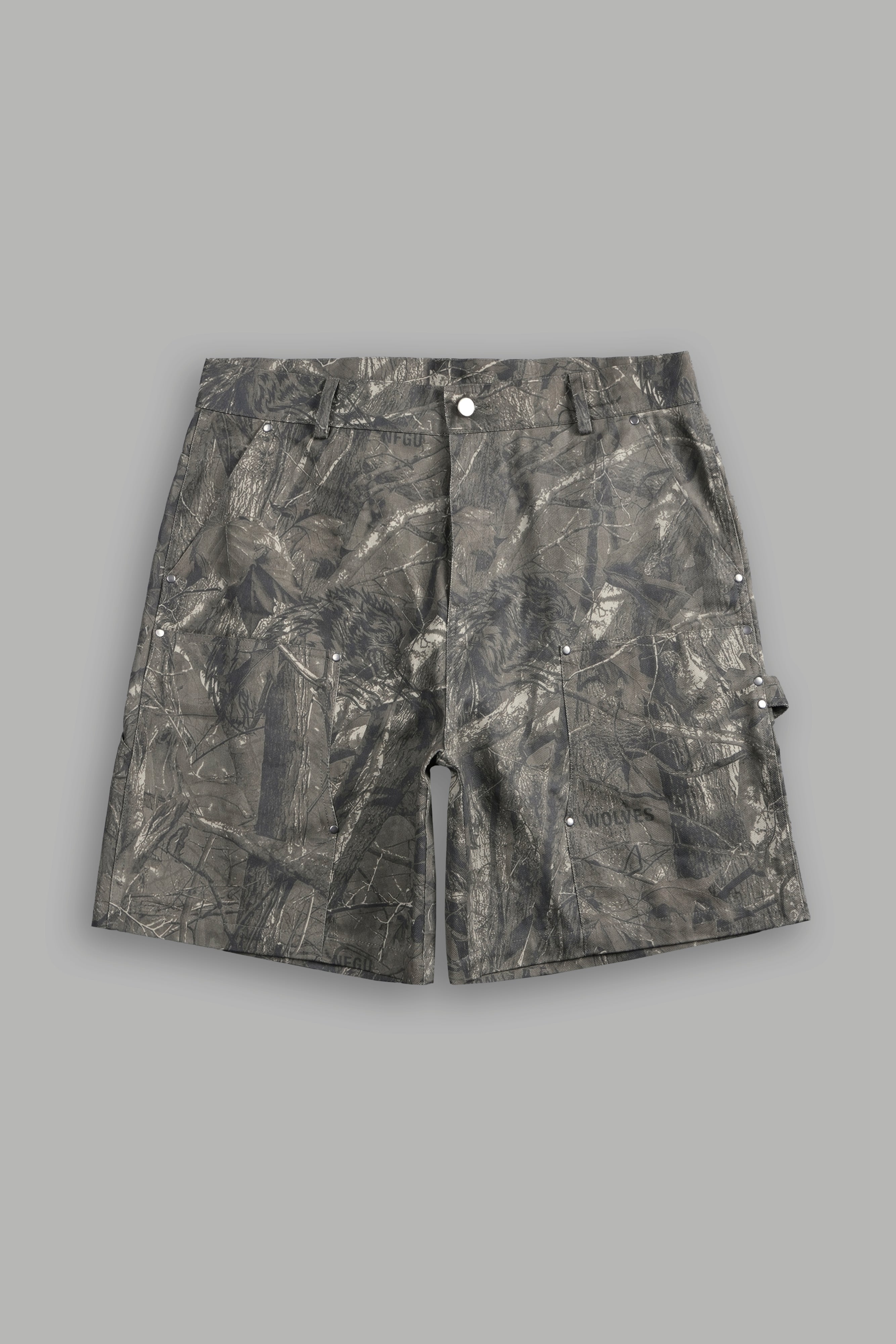 Wolf Chopper Oversized Clark Utility Shorts in Dusk Moss Driftwood Forest Camo