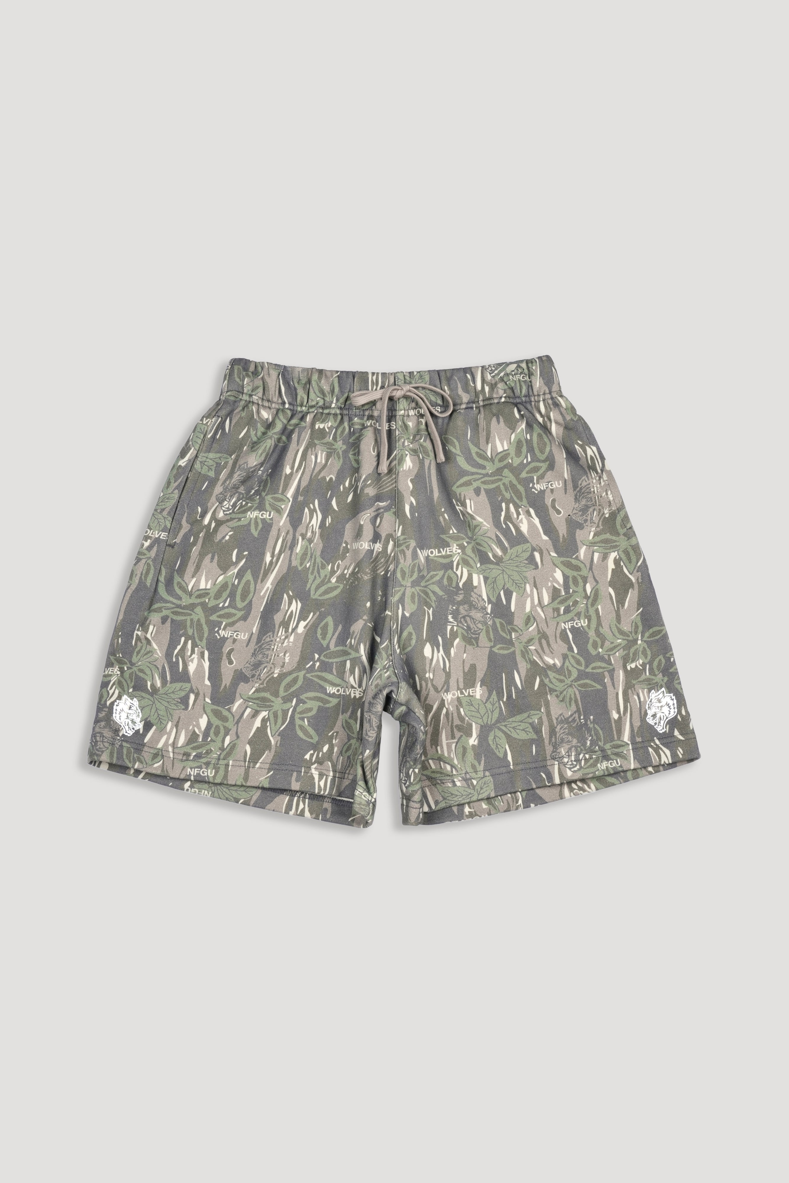 Dual Oversized Post Lounge Sweat Shorts in Norse Camo