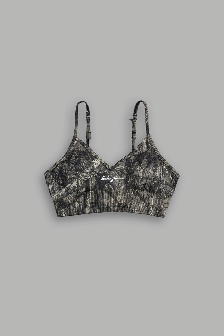 Wolves Forever "Everson Seamless" Sports Bra in Dusk Moss Driftwood Forest Camo