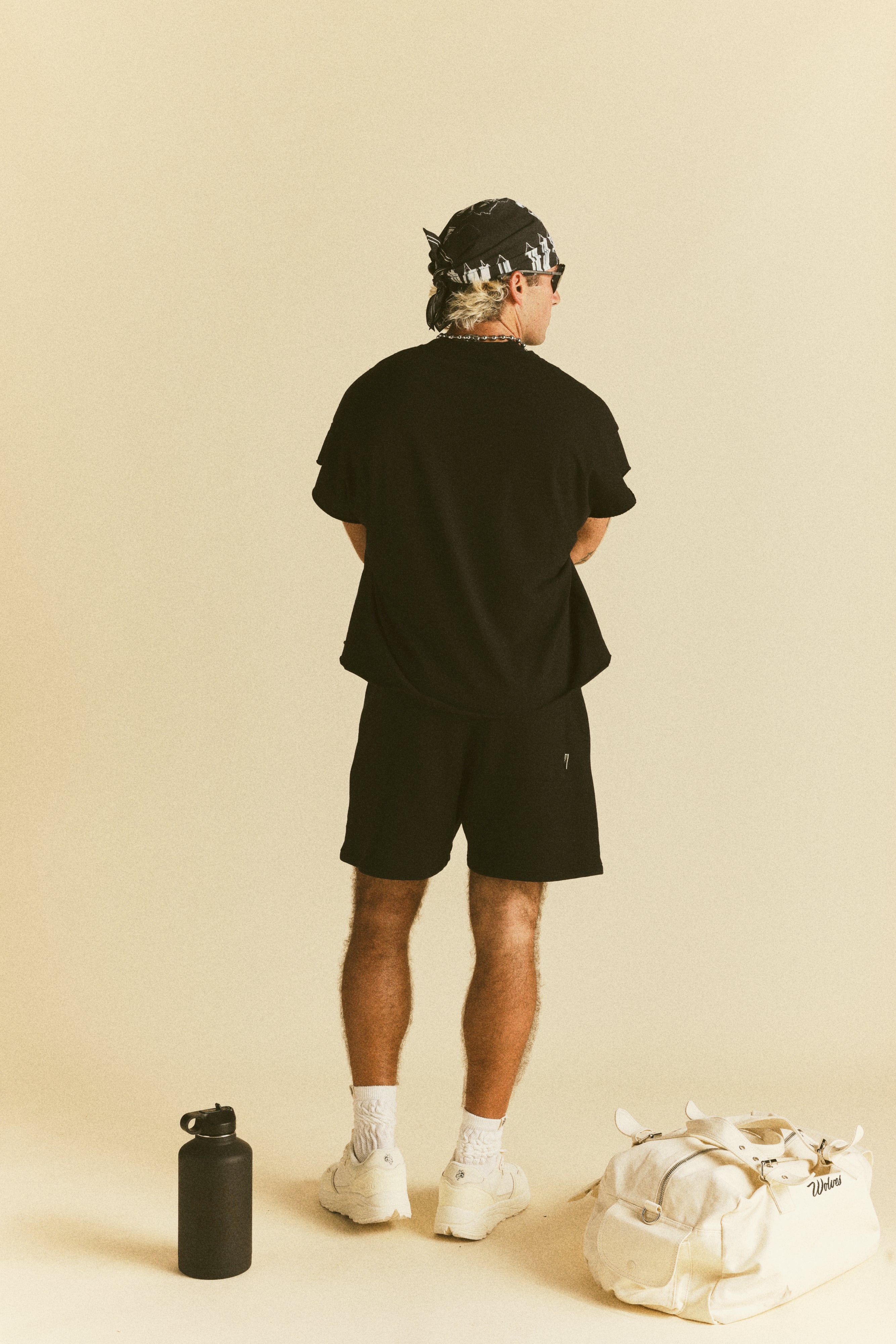 Dual Oversized Post Lounge Sweat Shorts in Black