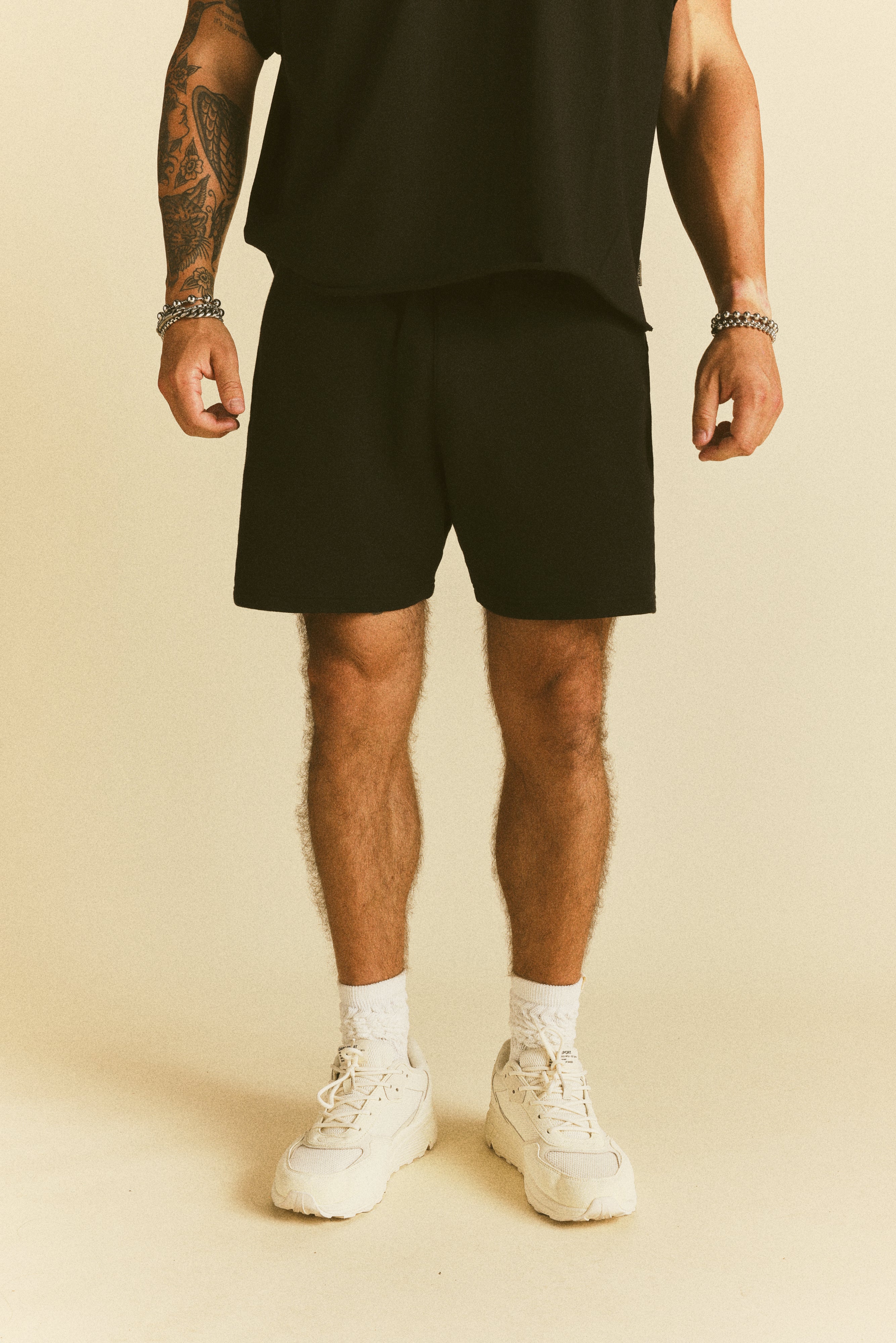 Dual Oversized Post Lounge Sweat Shorts in Black
