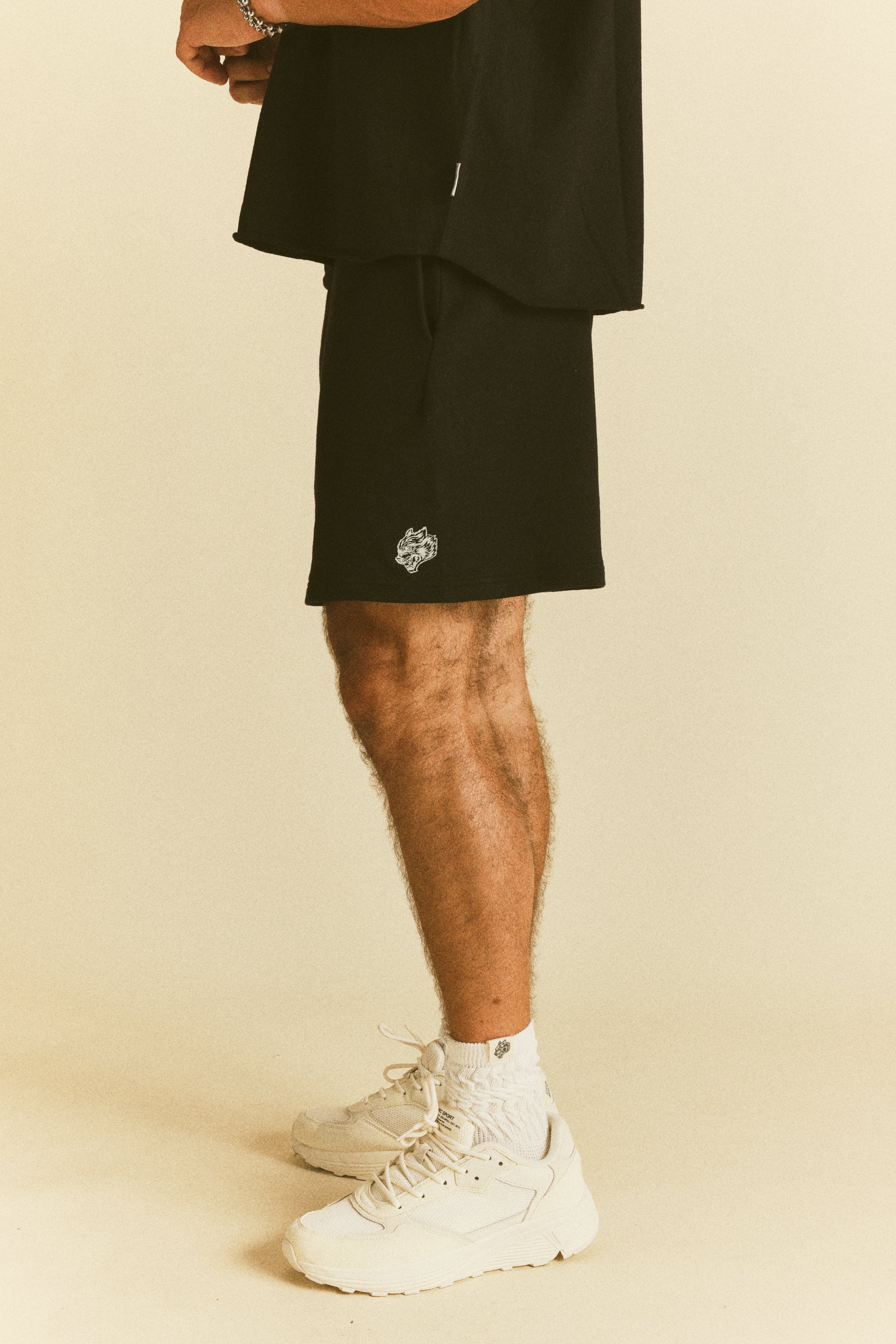 Dual Oversized Post Lounge Sweat Shorts in Black