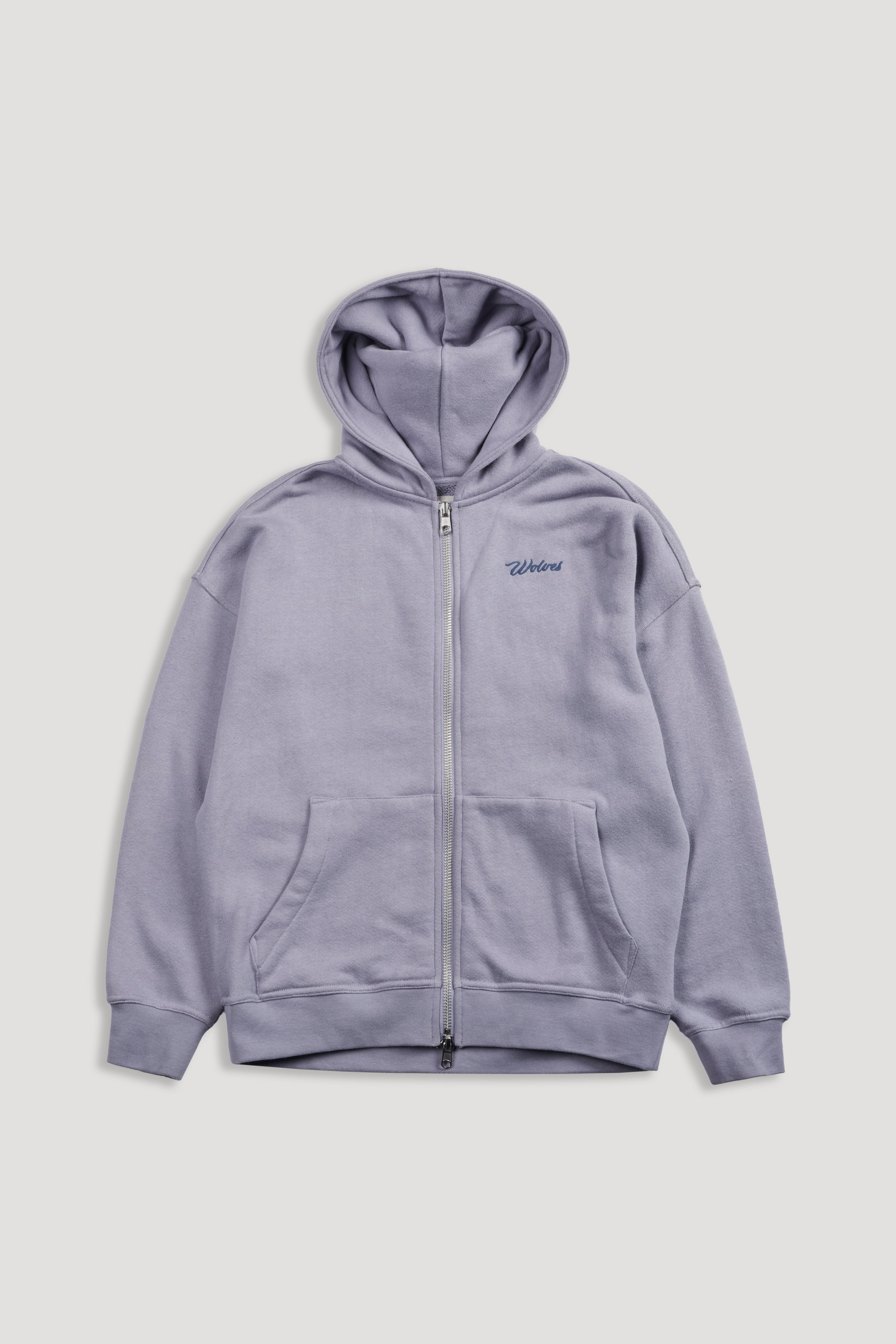 Cursive Wolves "Anya" Premium Double Zip Hoodie in Sport Gray