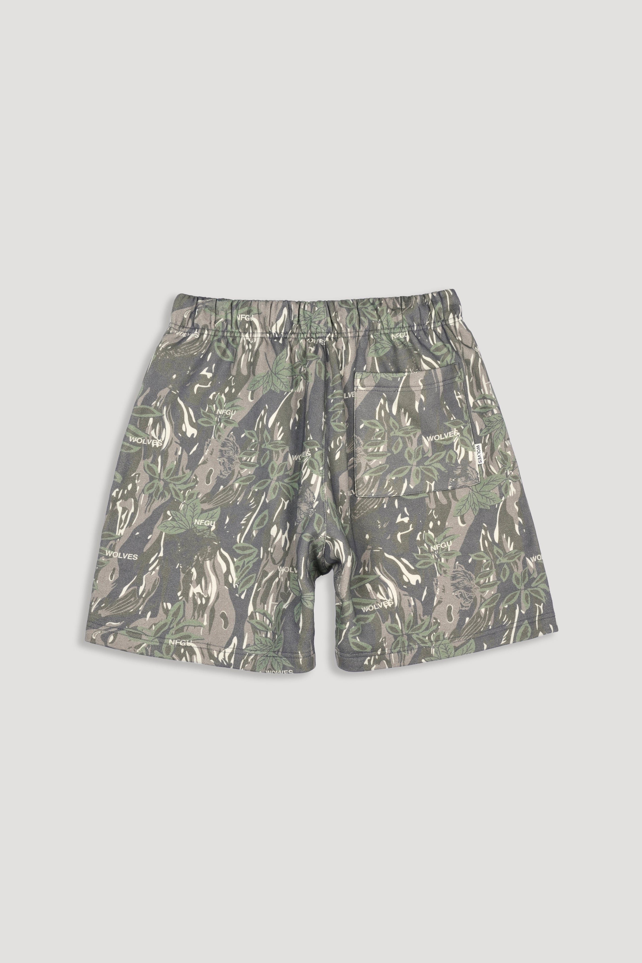 Dual Oversized Post Lounge Sweat Shorts in Norse Camo