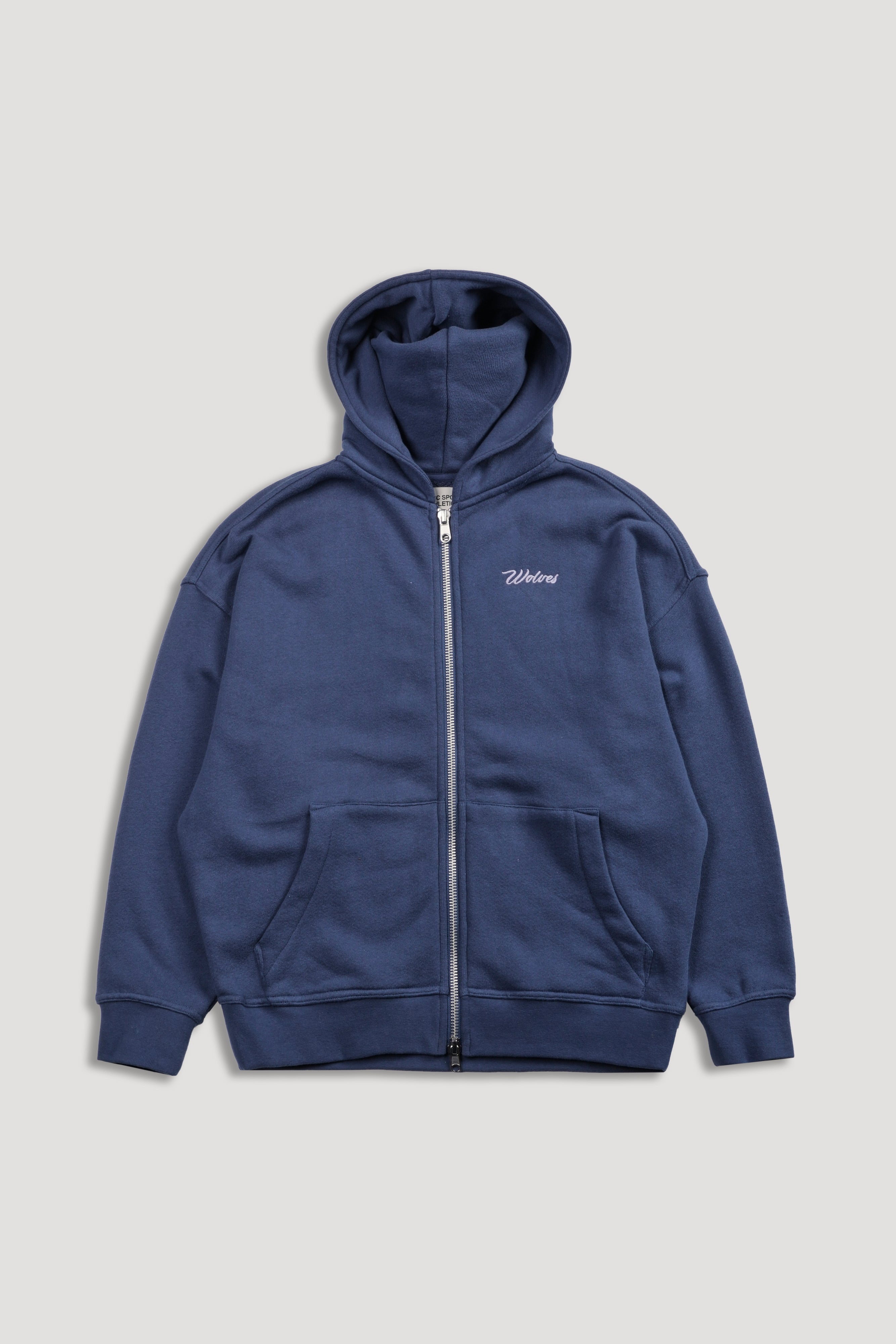 Cursive Wolves "Anya" Premium Double Zip Hoodie in Washed Denim