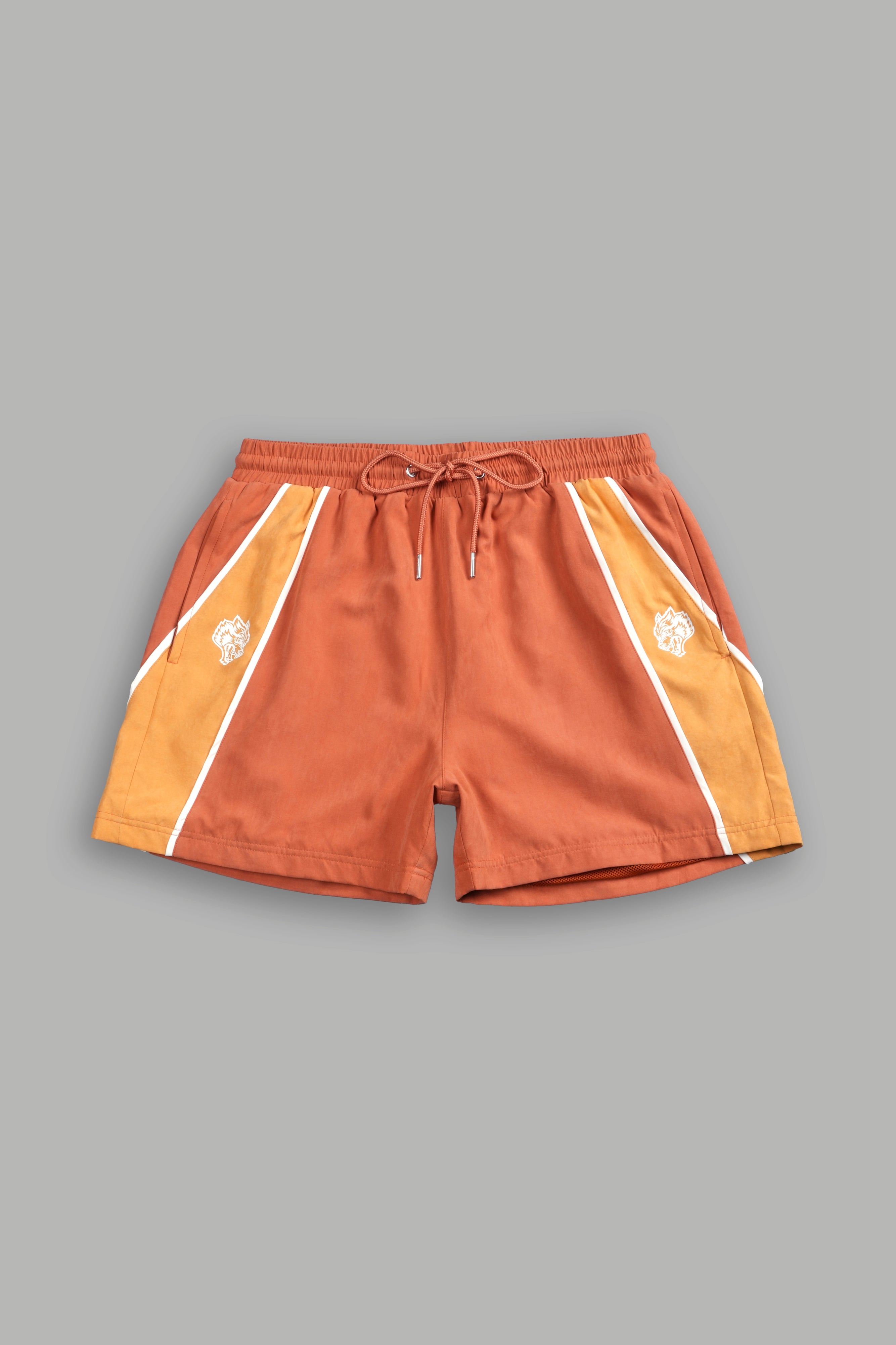 Dual Darby Track Shorts in Coral/Yellow Orange