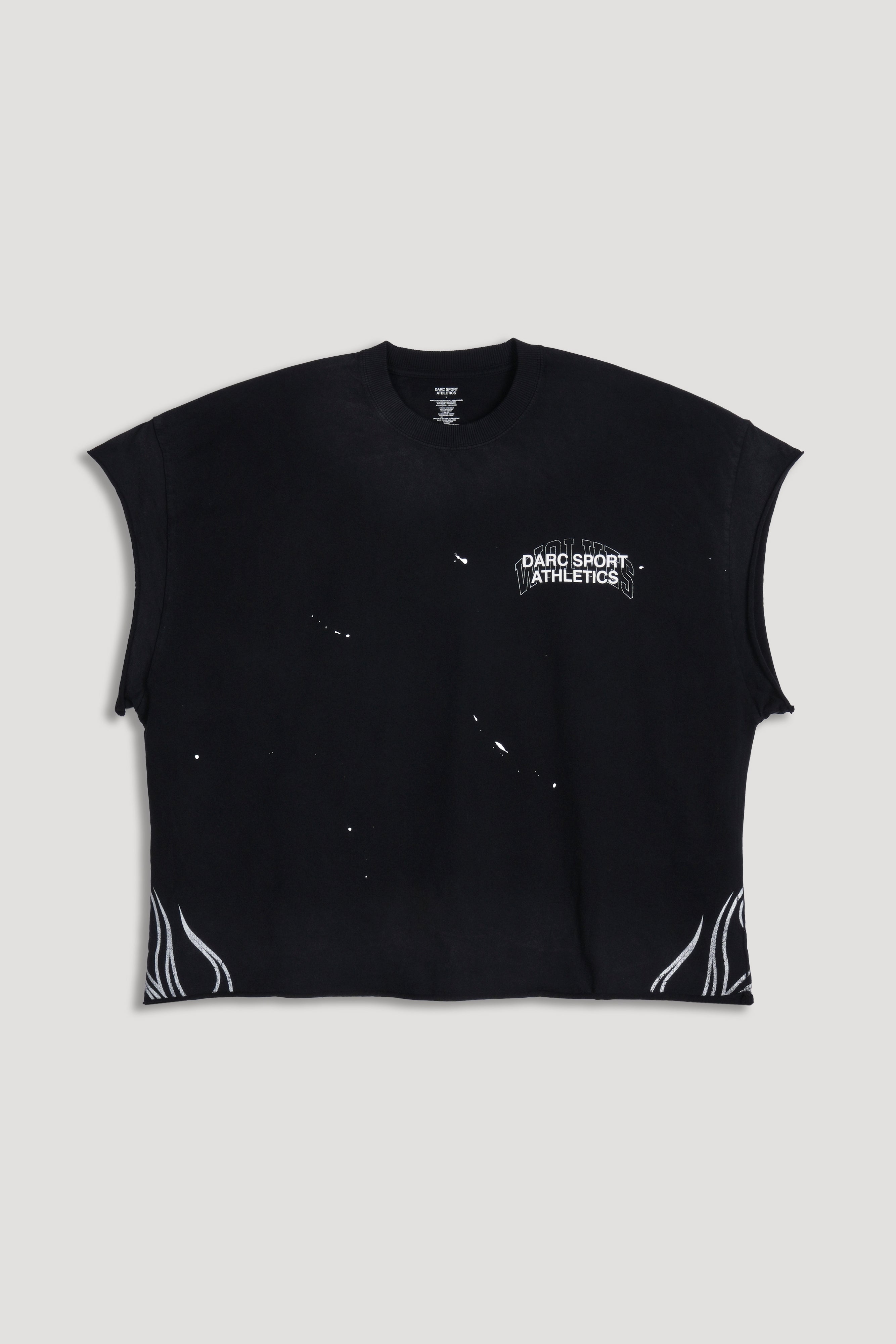 Hot Rod Grunge Cut-Off Mid Length Raw Hem Tee in Black Drift Wash