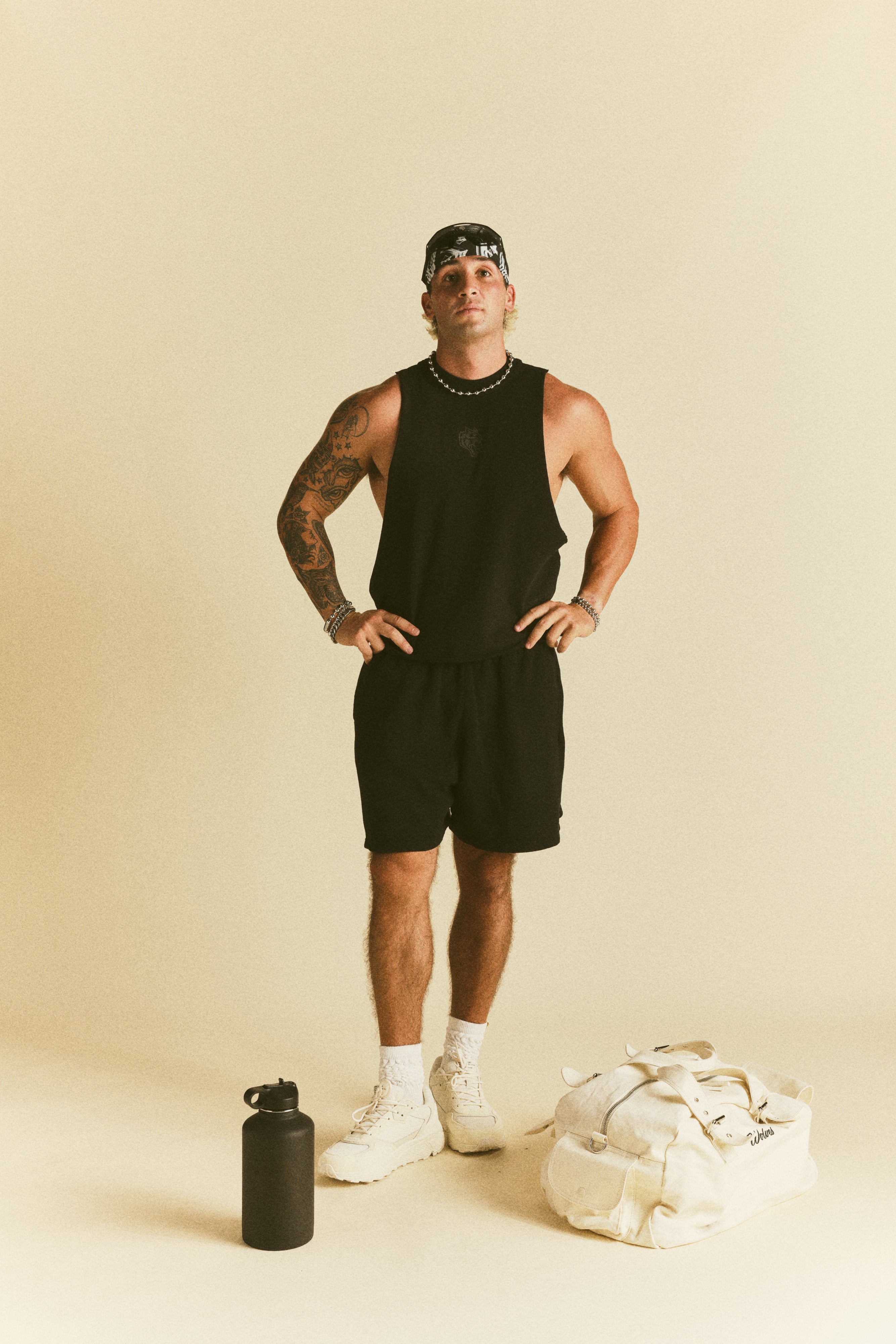 Dual Oversized Post Lounge Sweat Shorts in Black Sun Fade/Black