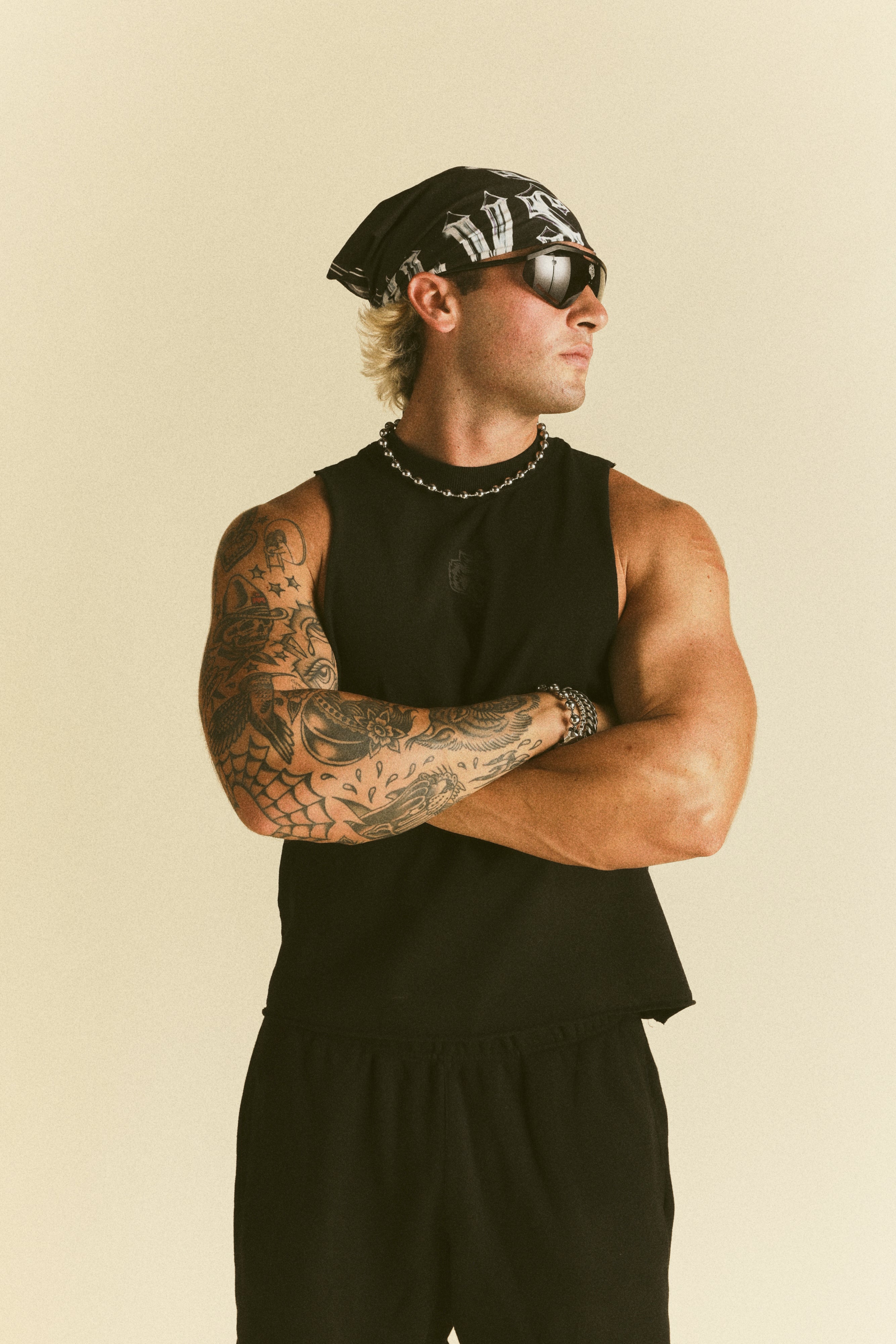 Loyalty Forever Grunge Raw Cropped "Tommy" Muscle Tee  in Black Sun Fade/Black