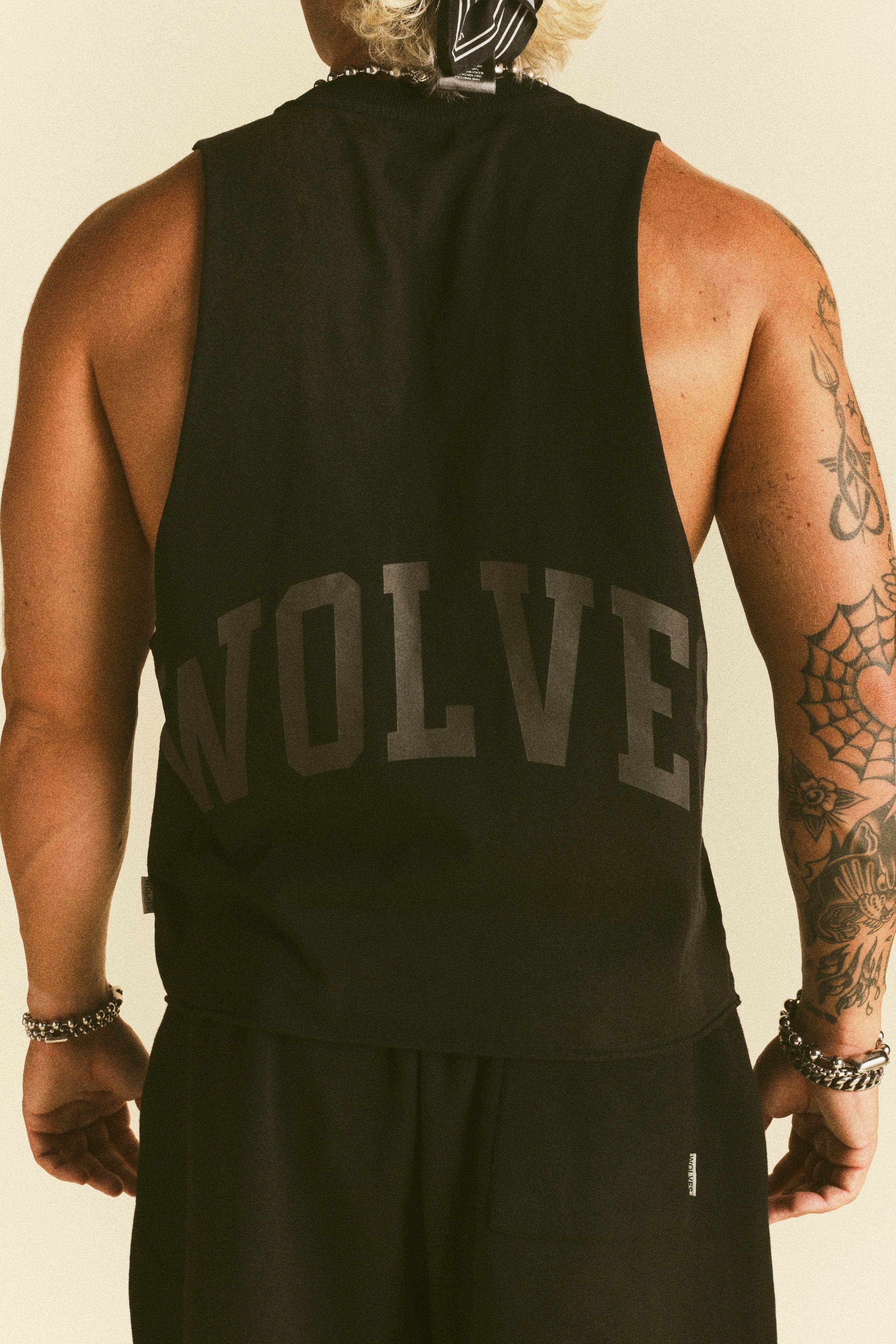 Loyalty Forever Grunge Raw Cropped "Tommy" Muscle Tee  in Black Sun Fade/Black
