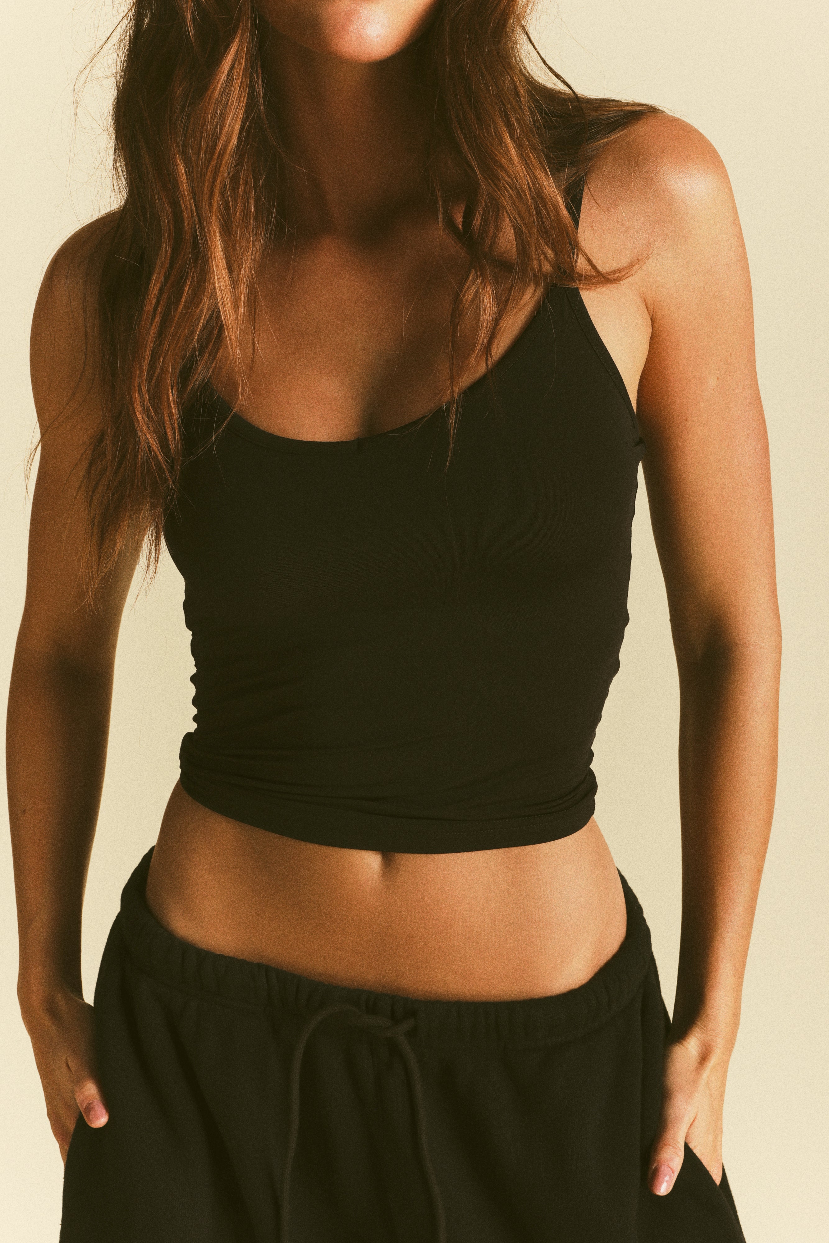 Forever Mark "Hallie" Silky Tank Top in Black