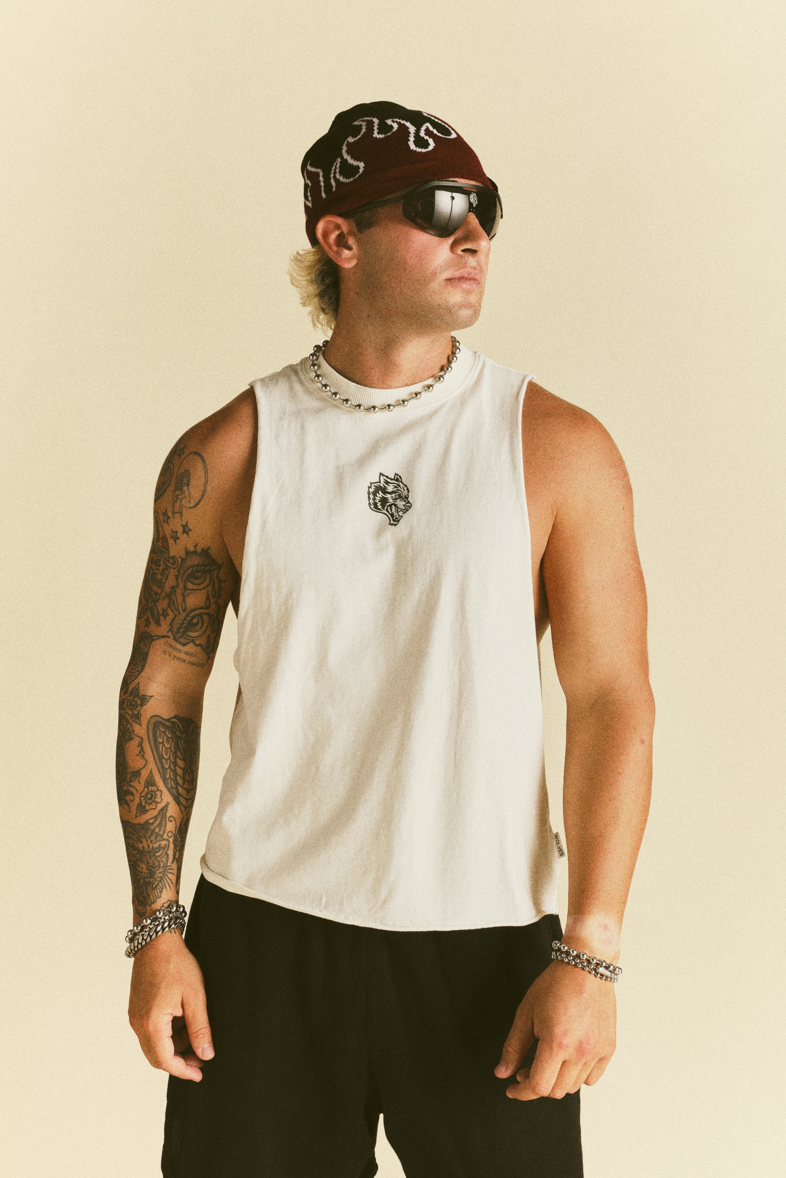 Loyalty Forever Grunge Raw Cropped "Tommy" Muscle Tee  in Cream
