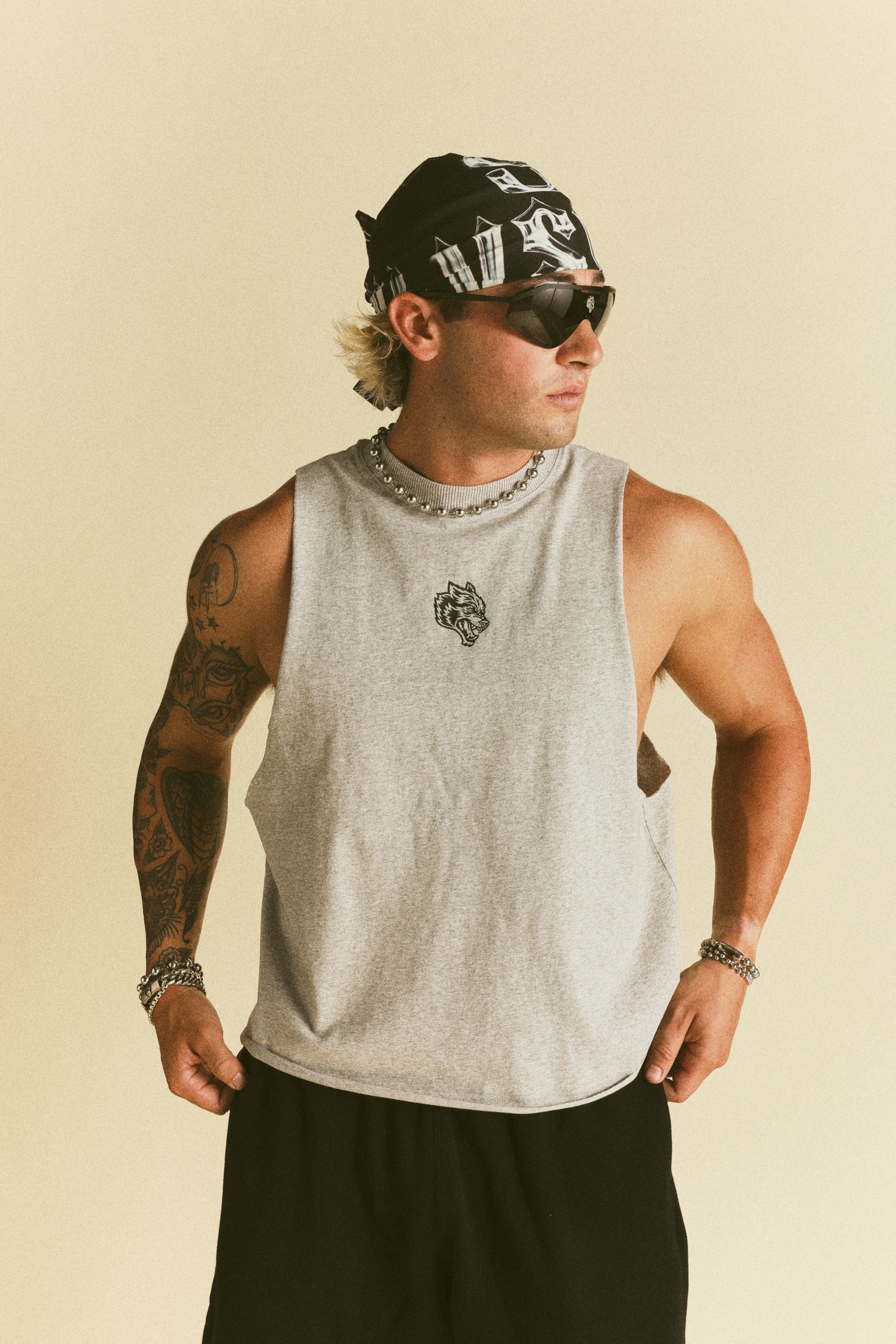 Loyalty Forever Grunge Raw Cropped "Tommy" Muscle Tee in Light Athletic Gray