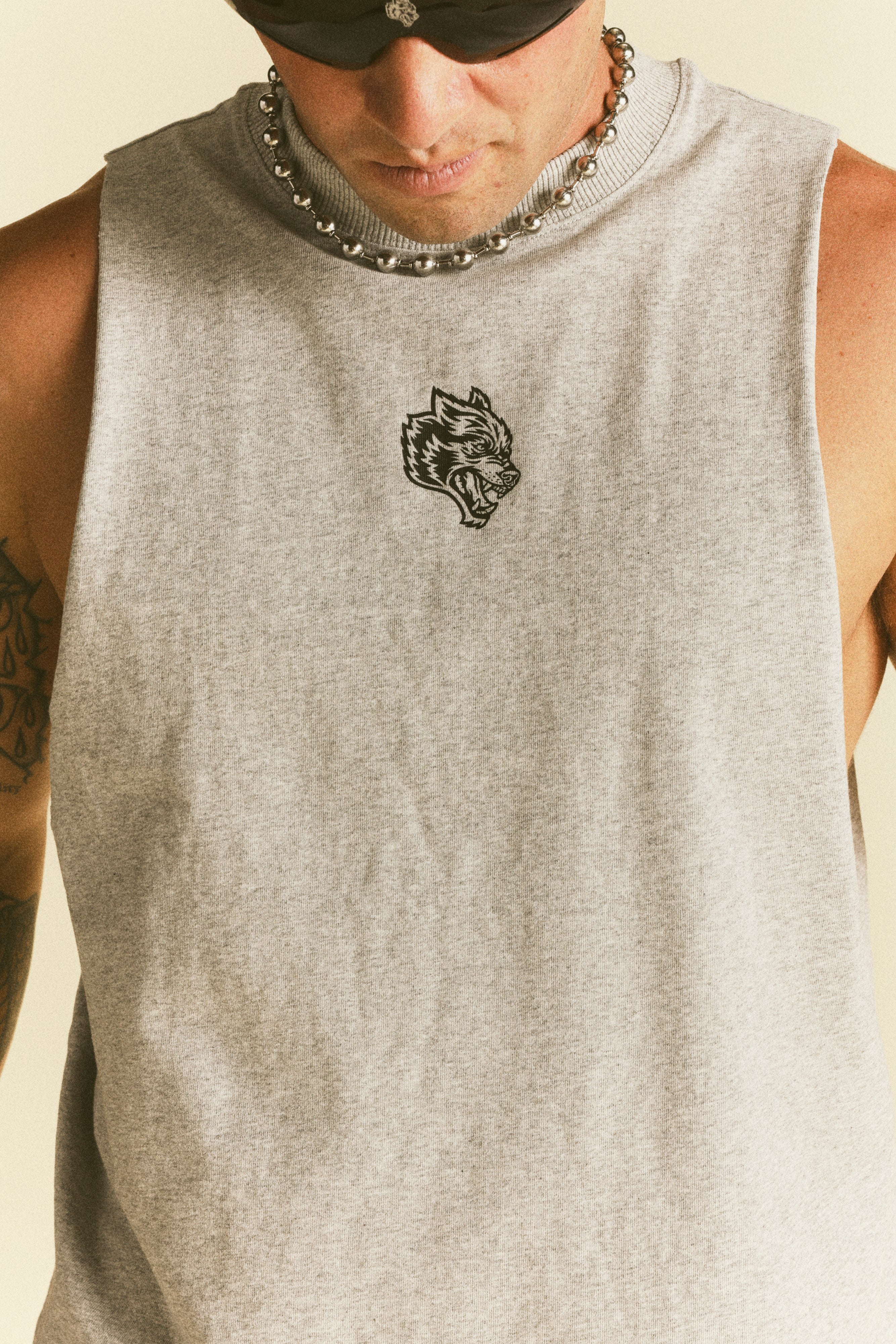 Loyalty Forever Grunge Raw Cropped "Tommy" Muscle Tee in Light Athletic Gray