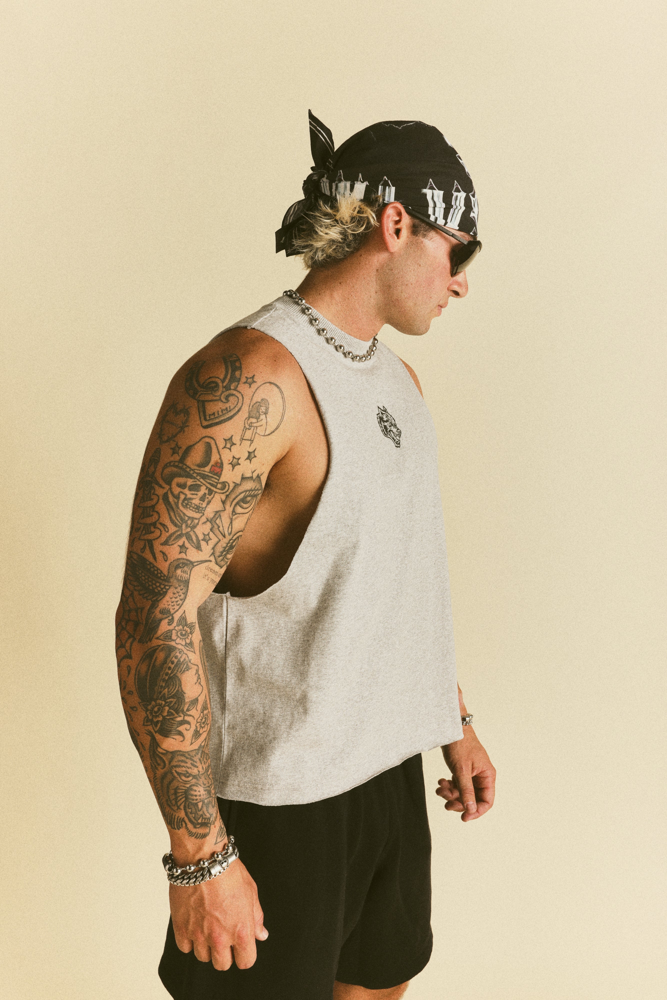 Loyalty Forever Grunge Raw Cropped "Tommy" Muscle Tee in Light Athletic Gray