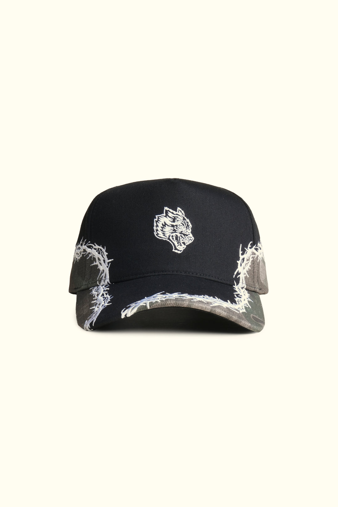 Ohana Thorns 5 Panel Hat in Black/Ohana Woodland Camo