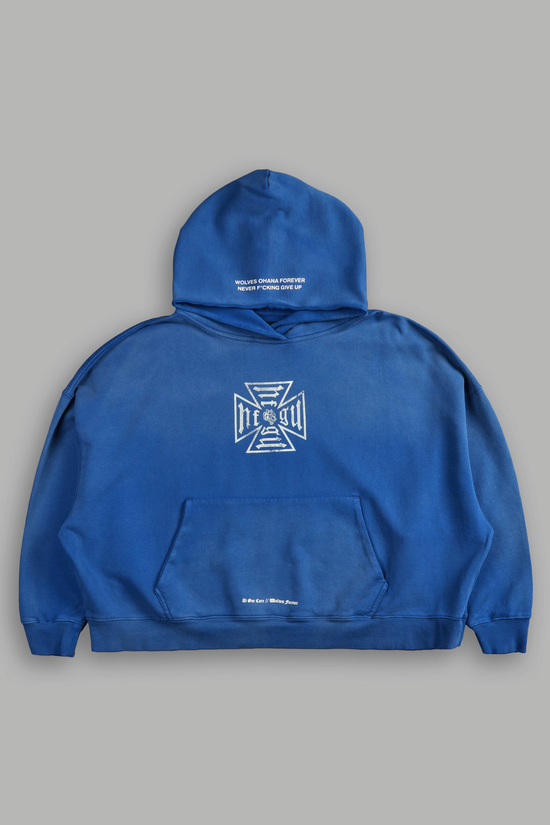 Loyal To The Core "Gage Box Cut" Grunge Hoodie in Darc Cobalt Drift Wash