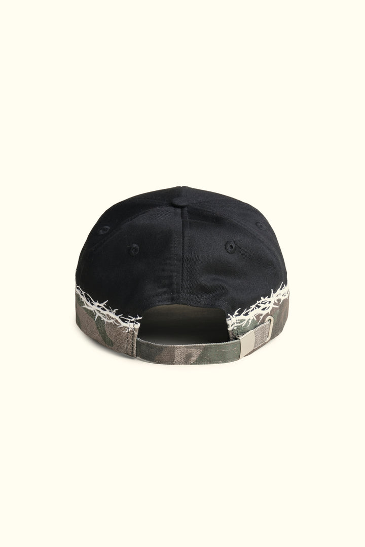 Ohana Thorns 5 Panel Hat in Black/Ohana Woodland Camo