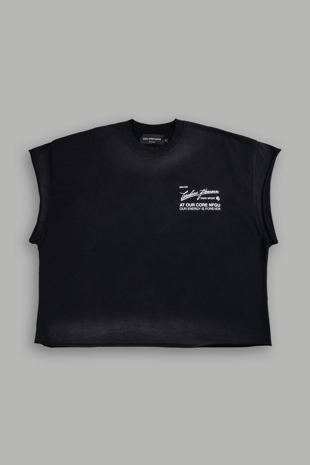 At Our Core "Grunge" Cut Off Tee in Black Drift Wash
