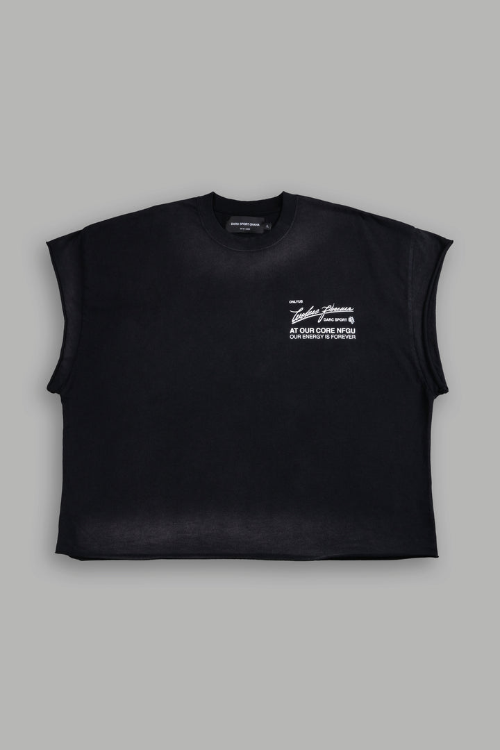 At Our Core "Grunge" Cut Off Tee in Black Drift Wash